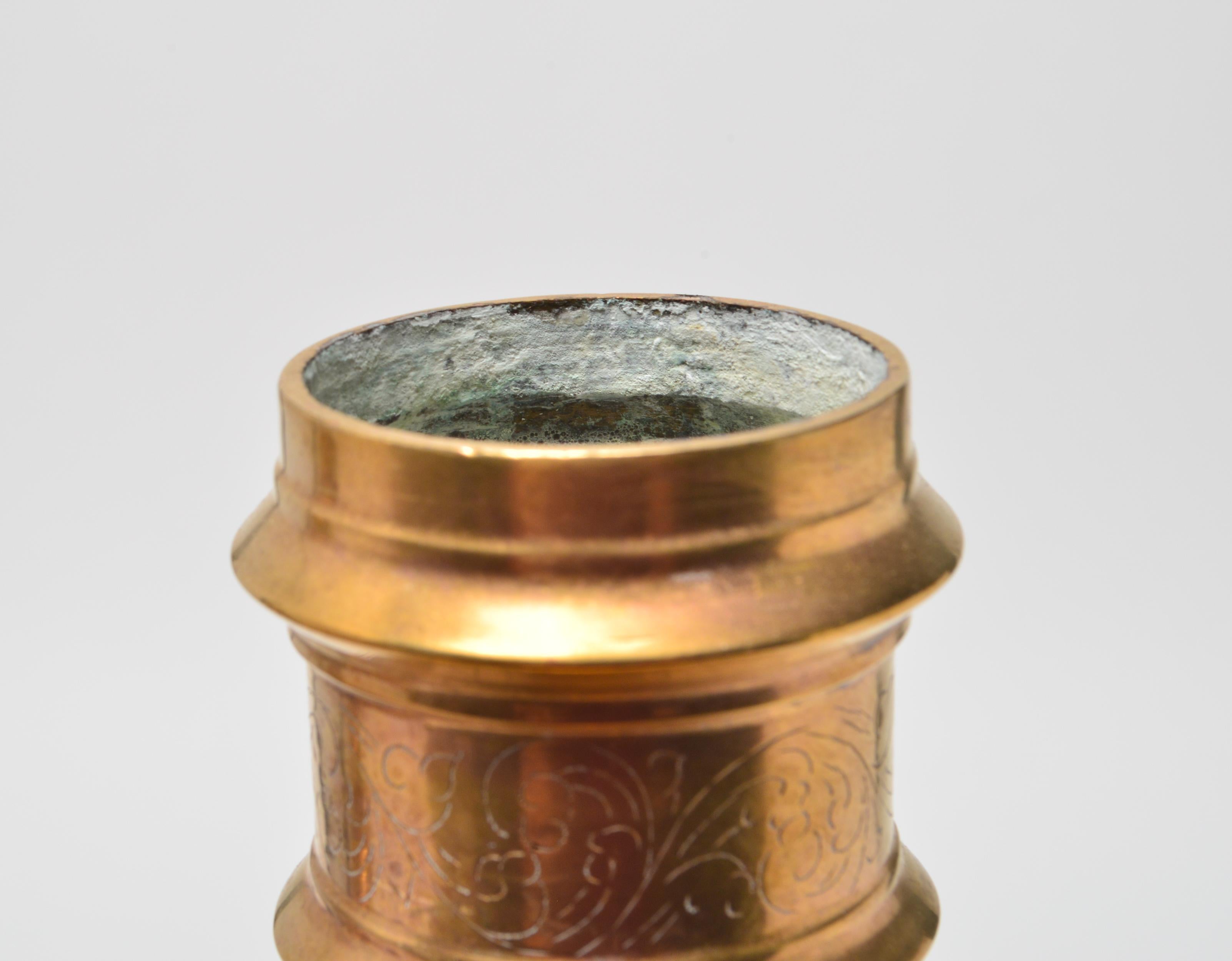 Indian Candlesticks in Engraved Brass 1