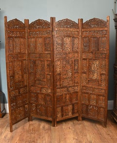 Indian Carved Hardwood Room Screen Mughal Revival Anglo-Indian Style