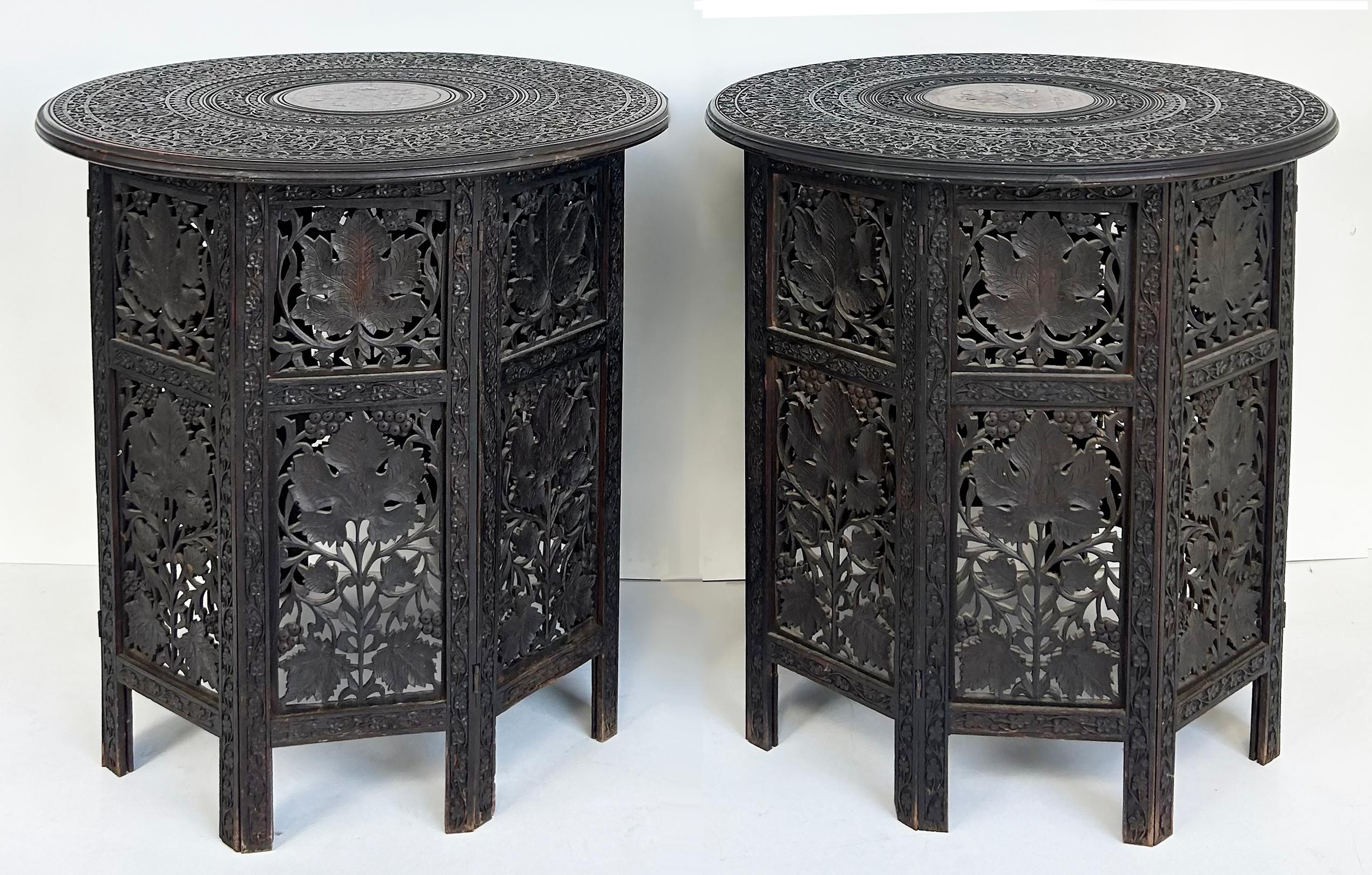 Anglo-Indian Carved, Pierced Inlaid Folding Campaign Tables, Pair For Sale 5