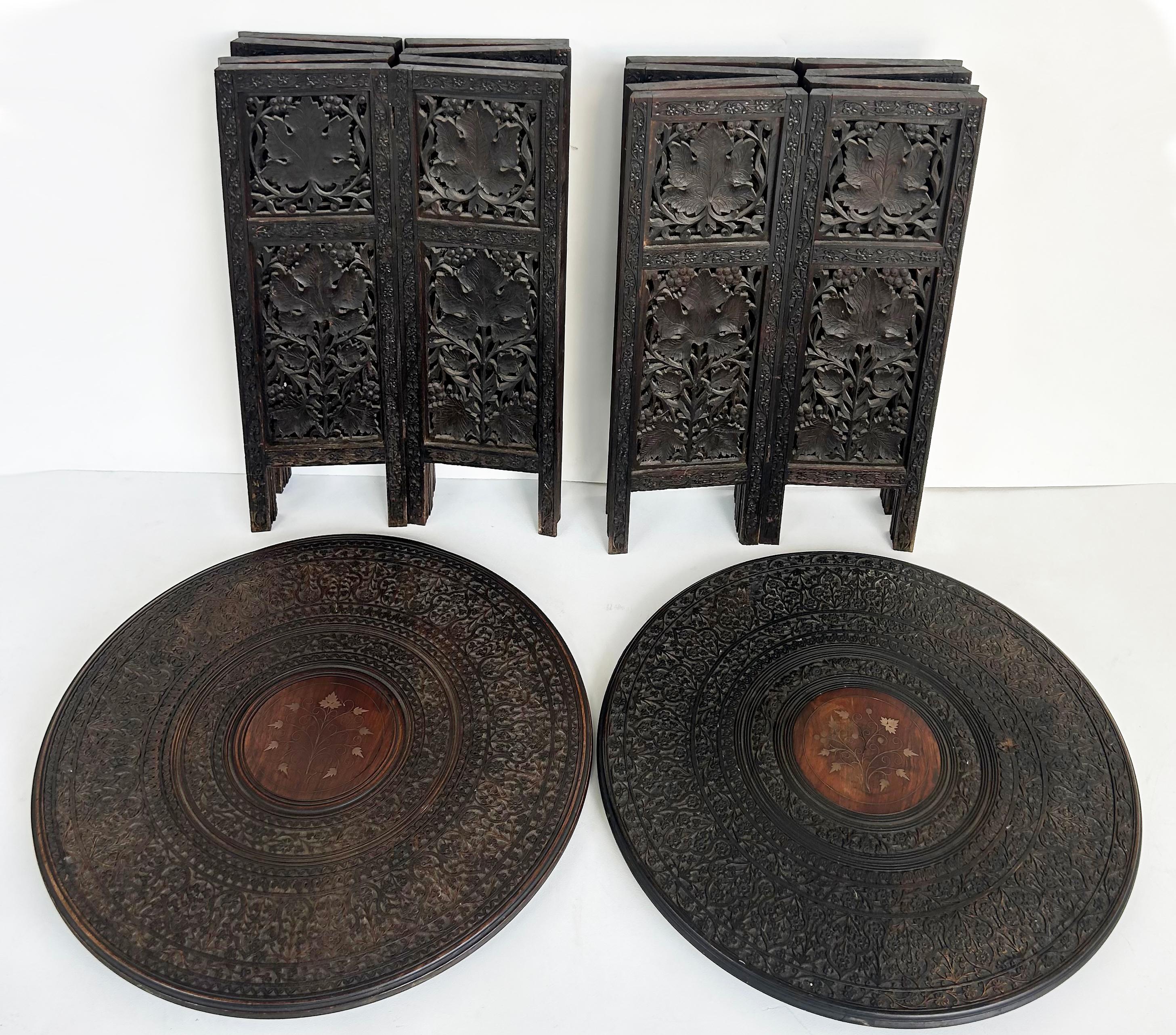 Anglo-Indian Carved, Pierced Inlaid Folding Campaign Tables, Pair For Sale 3