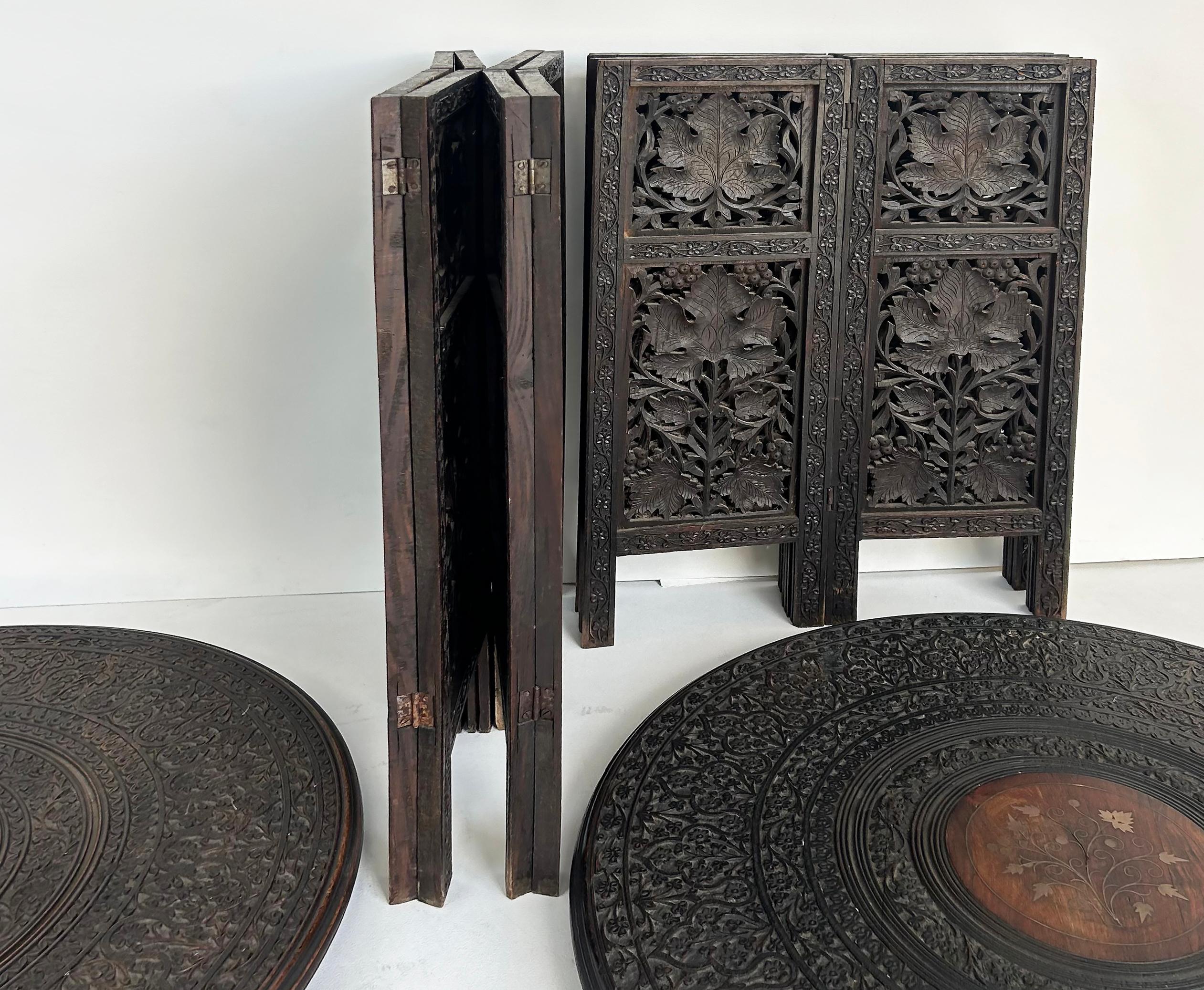 Anglo-Indian Carved, Pierced Inlaid Folding Campaign Tables, Pair For Sale 4