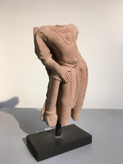 Indian Carved Pink Sandstone Torso of Vishnu, 10th-11th Century