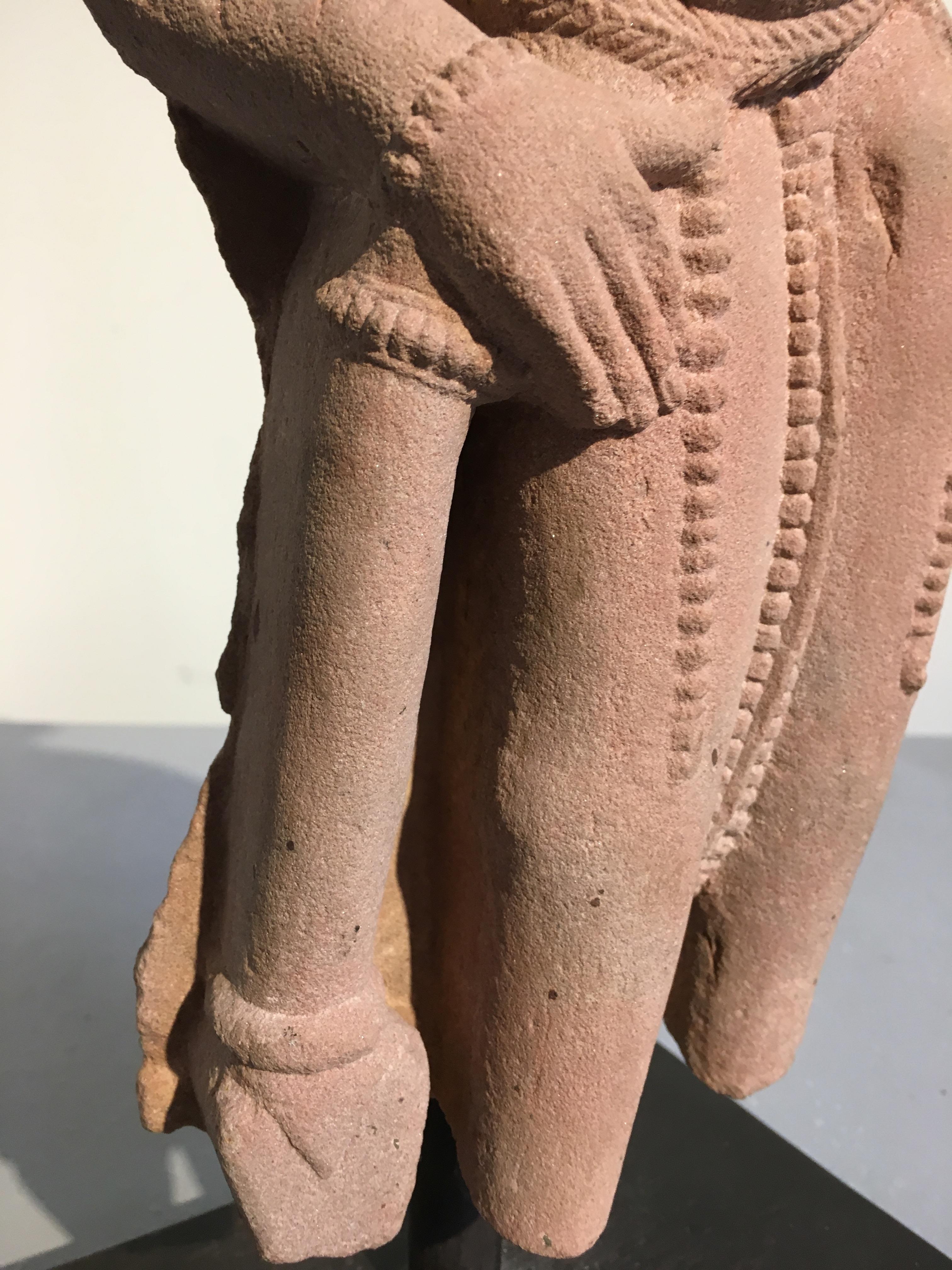 18th Century and Earlier Indian Carved Pink Sandstone Torso of Vishnu, 10th-11th Century