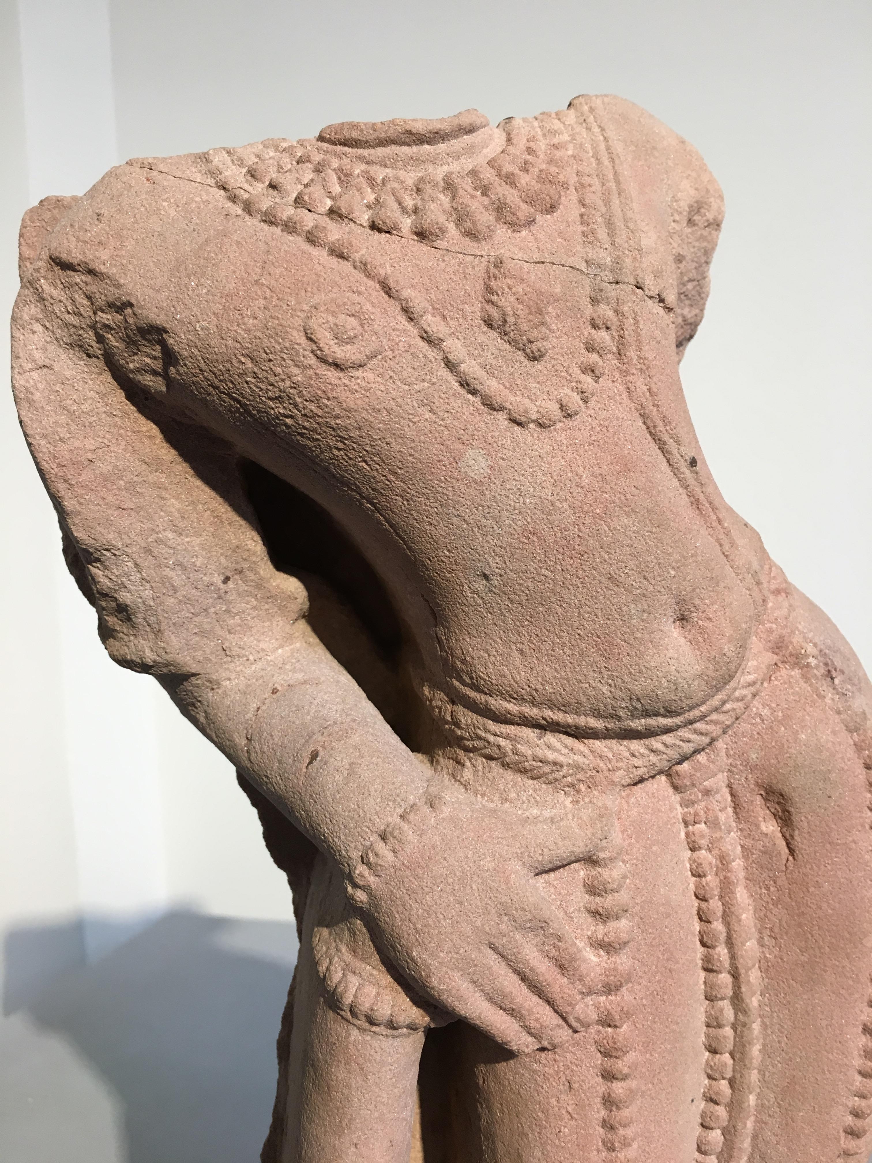 Indian Carved Pink Sandstone Torso of Vishnu, 10th-11th Century 1