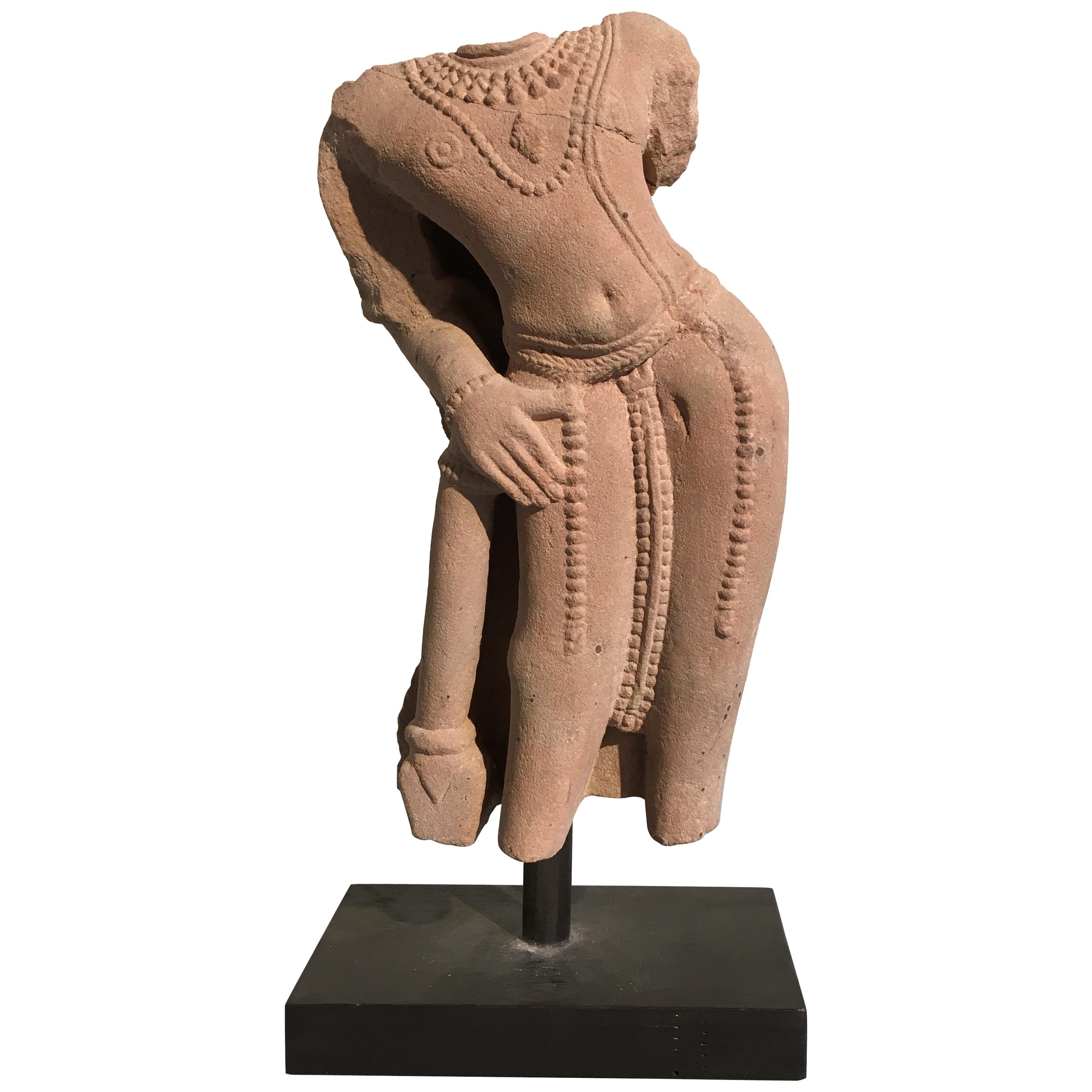 Indian Carved Pink Sandstone Torso of Vishnu, 10th-11th Century