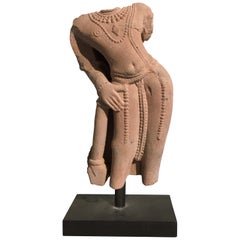 Indian Carved Pink Sandstone Torso of Vishnu, 10th-11th Century