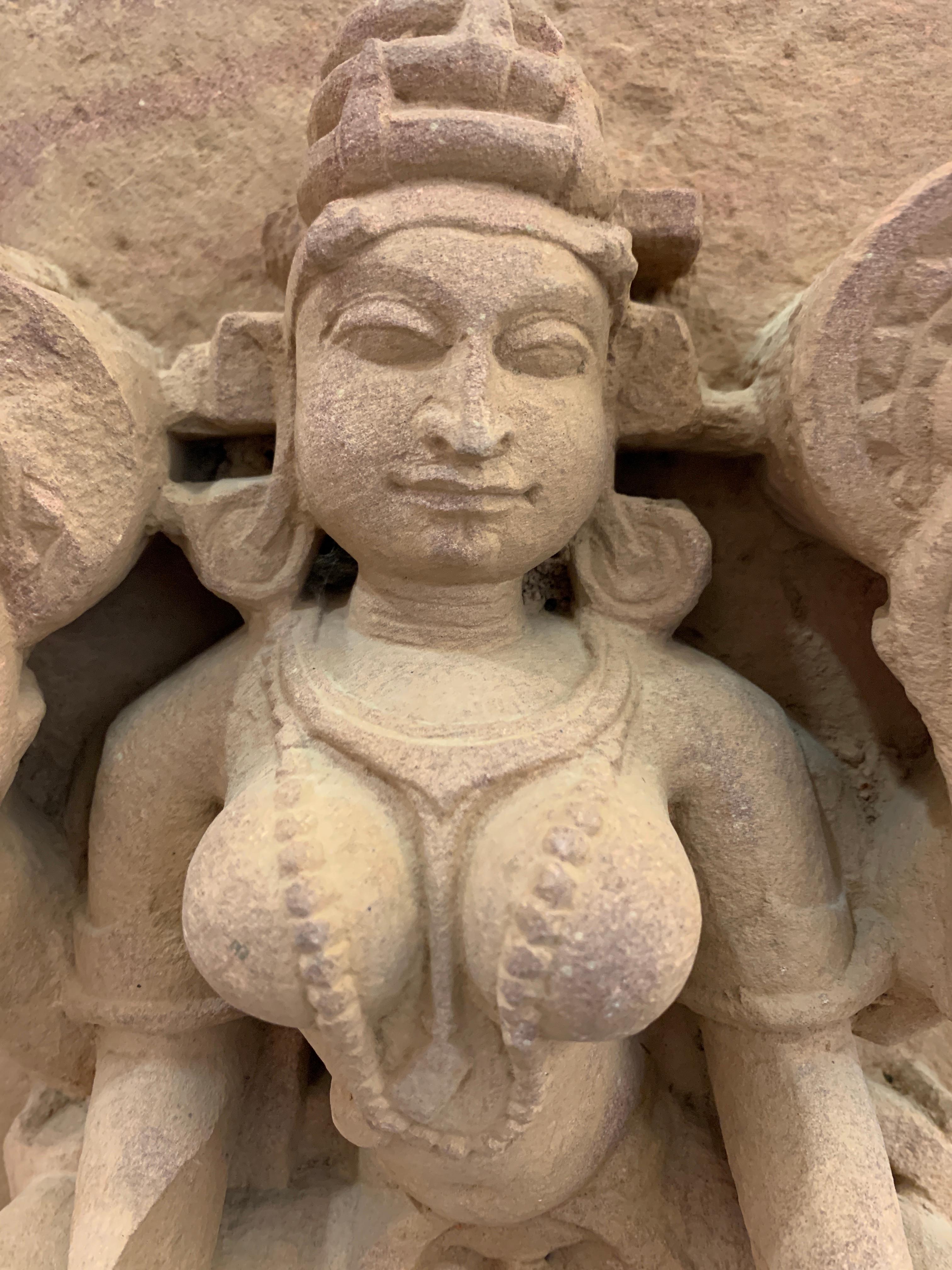 Medieval Indian Carved Sandstone Frieze of Lakshmi, Central India, 10th-11th Century For Sale
