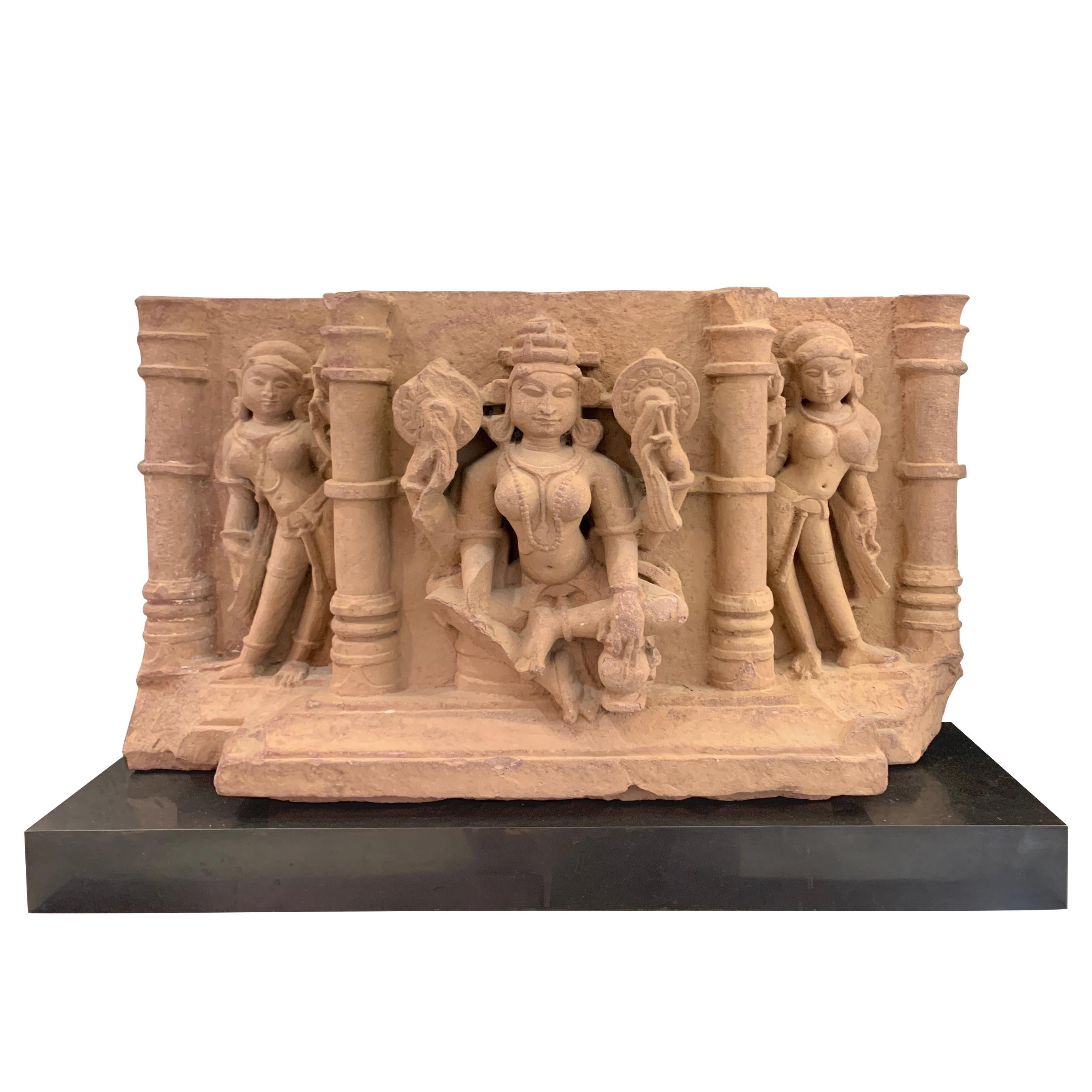 Indian Carved Sandstone Frieze of Lakshmi, Central India, 10th-11th Century For Sale