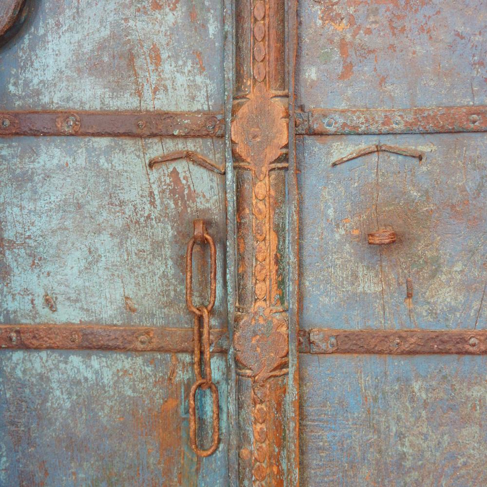 Victorian Indian Carved Teak Doors with Original Paint