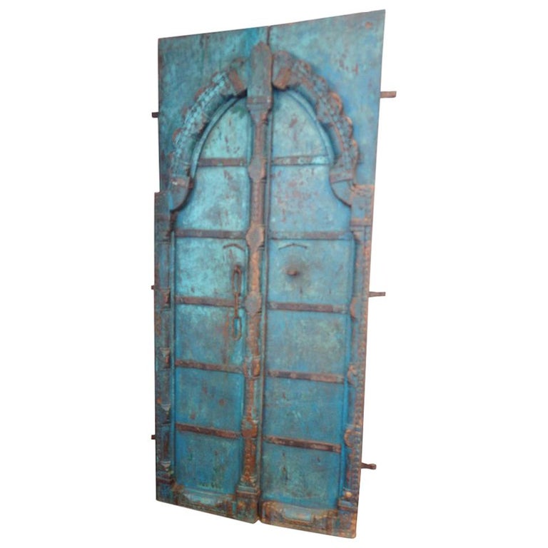 Indian Carved Teak Doors with Original Paint at 1stDibs