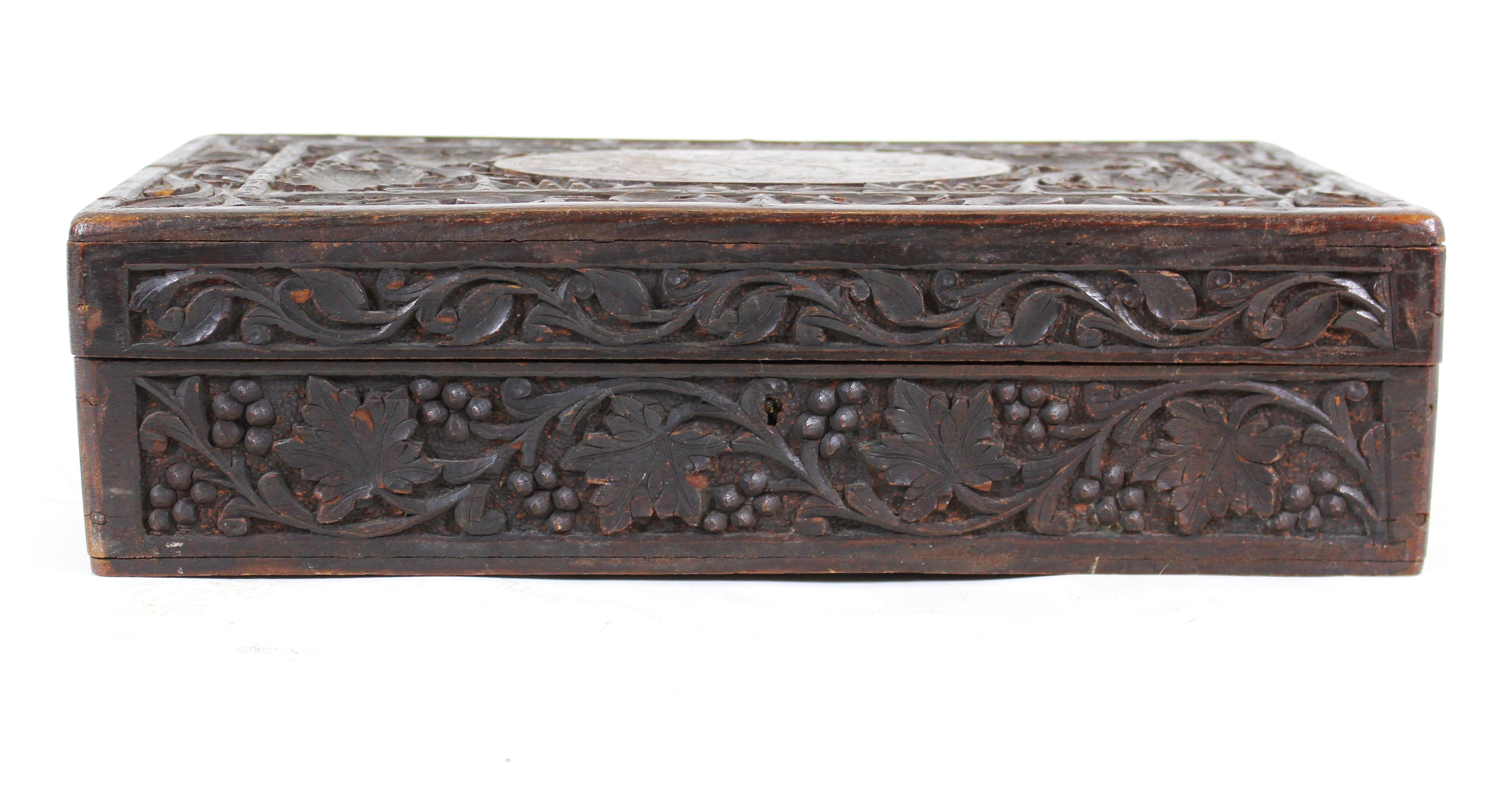 Anglo-Indian Indian Carved Wood Humidor Box For Sale