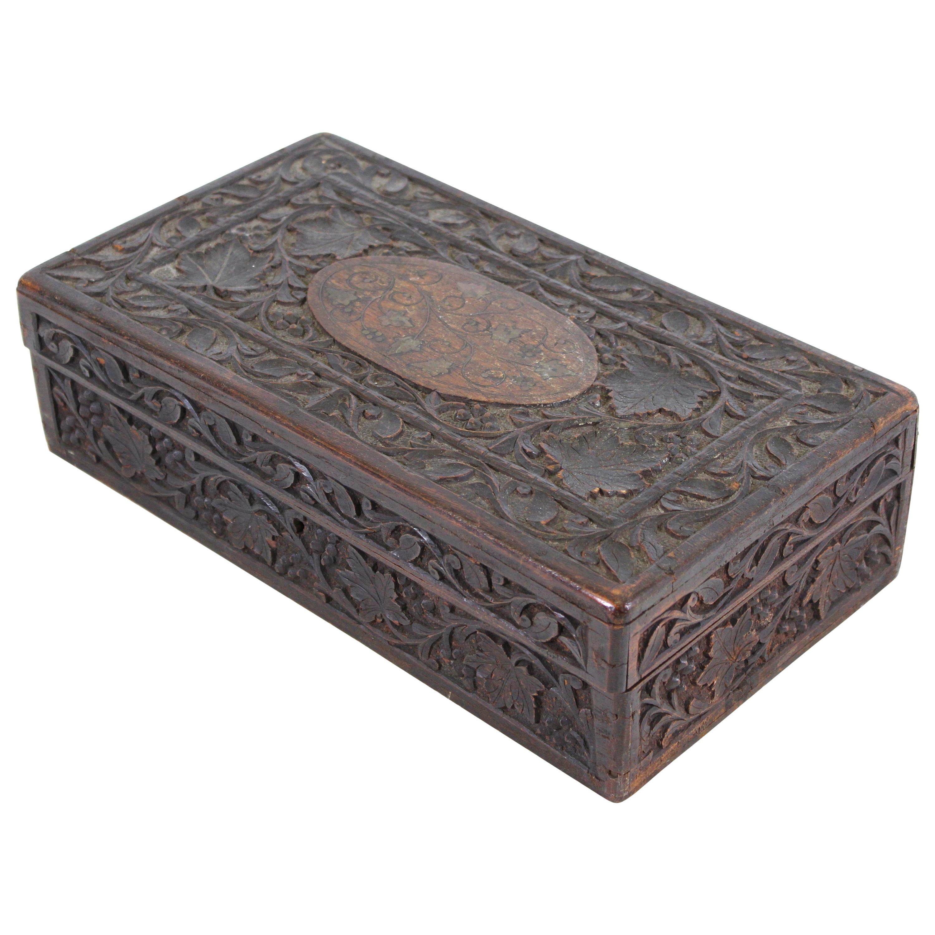 Indian Carved Wood Humidor Box For Sale