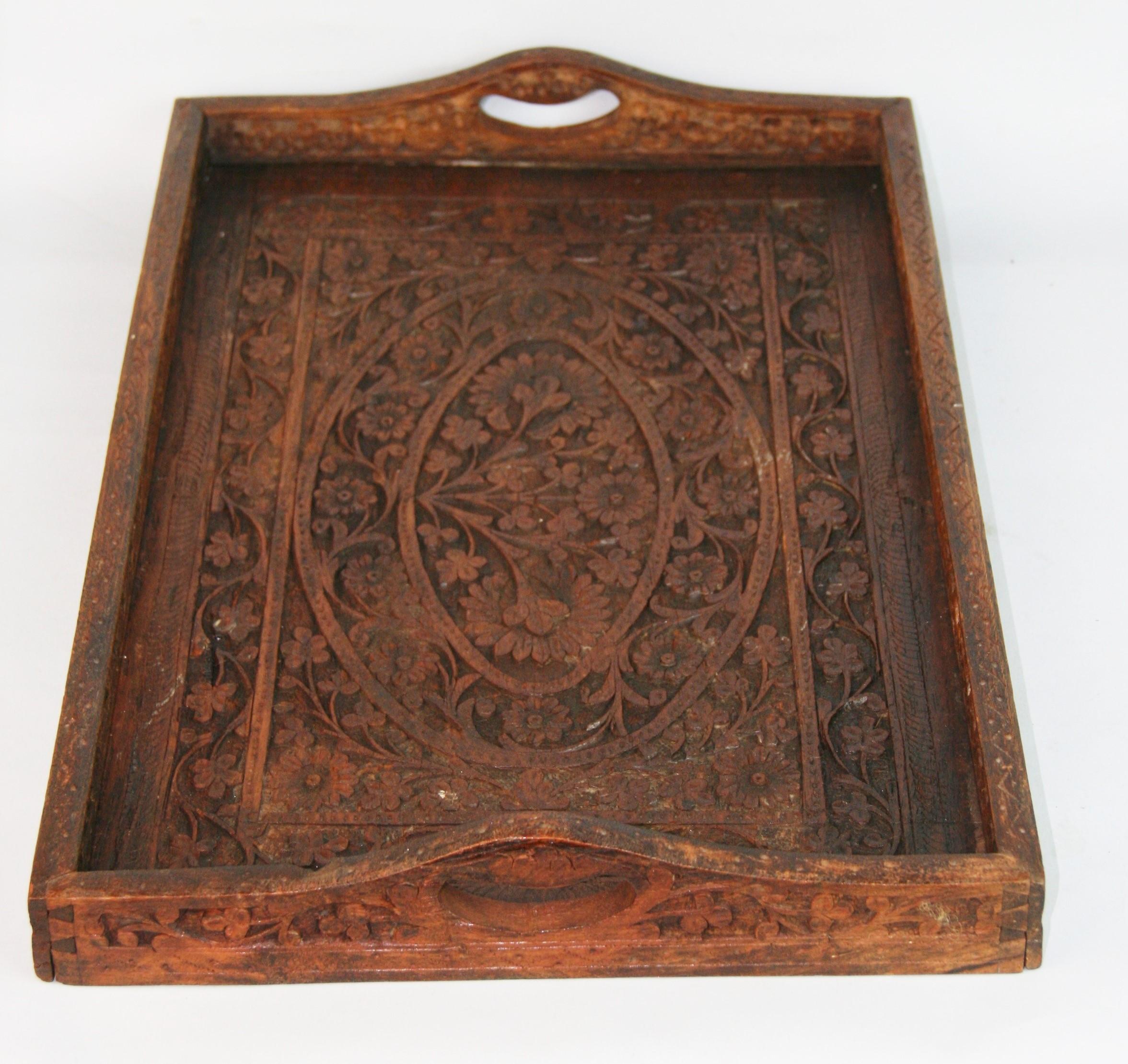 Indian Carved Wood Serving Tray 1960's 2
