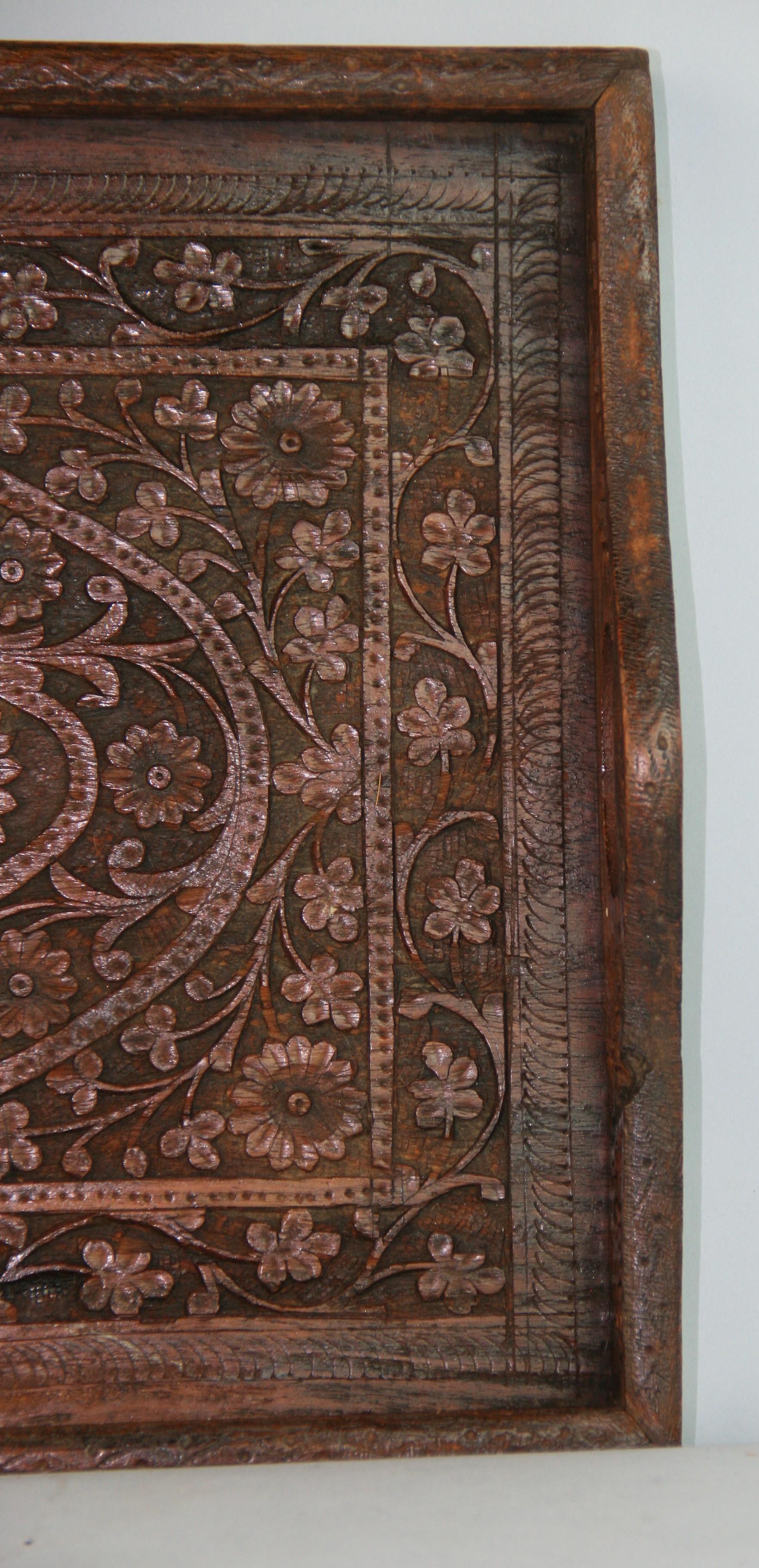 Mid-20th Century Indian Carved Wood Serving Tray 1960's