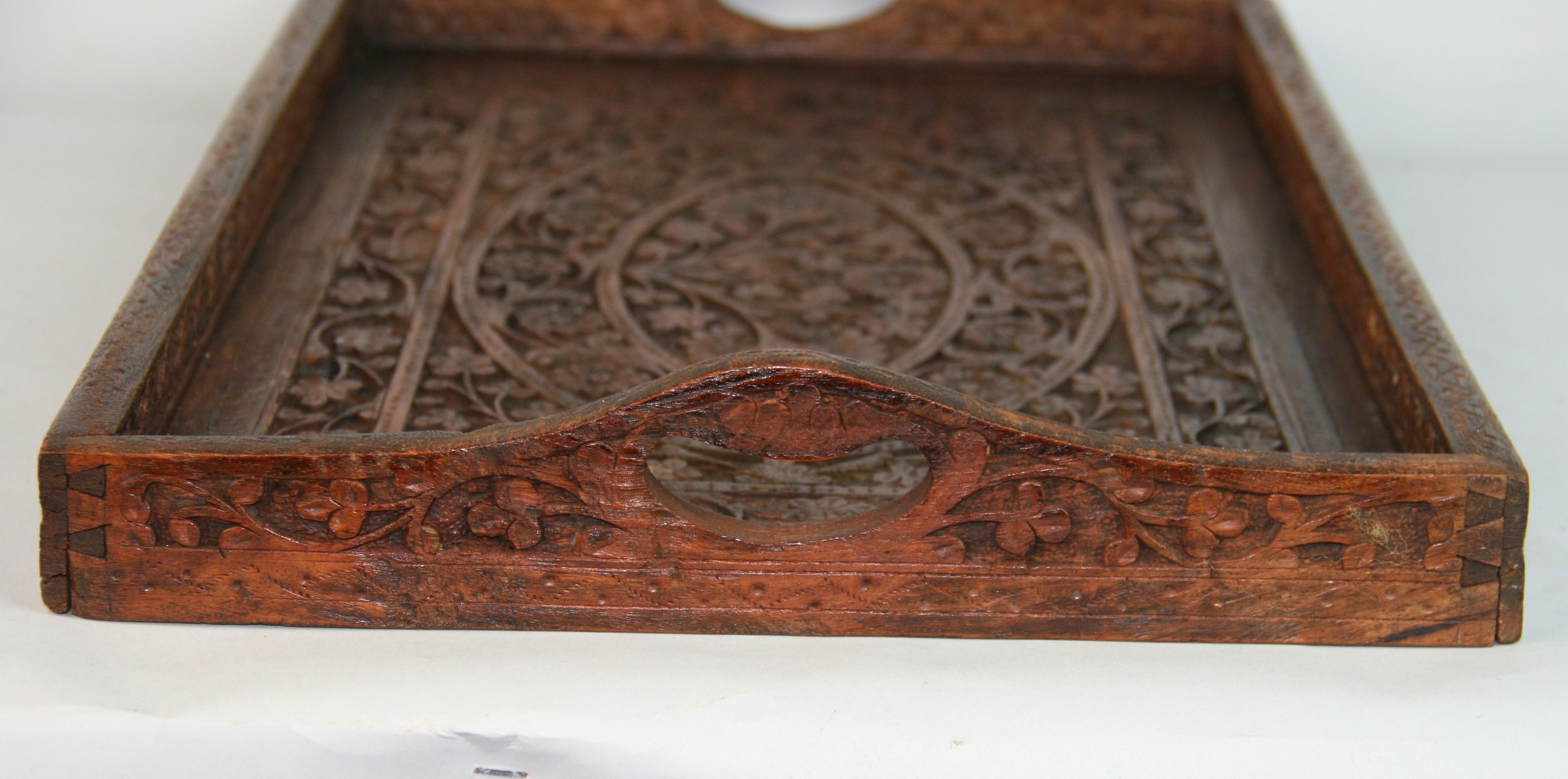 Hardwood Indian Carved Wood Serving Tray 1960's