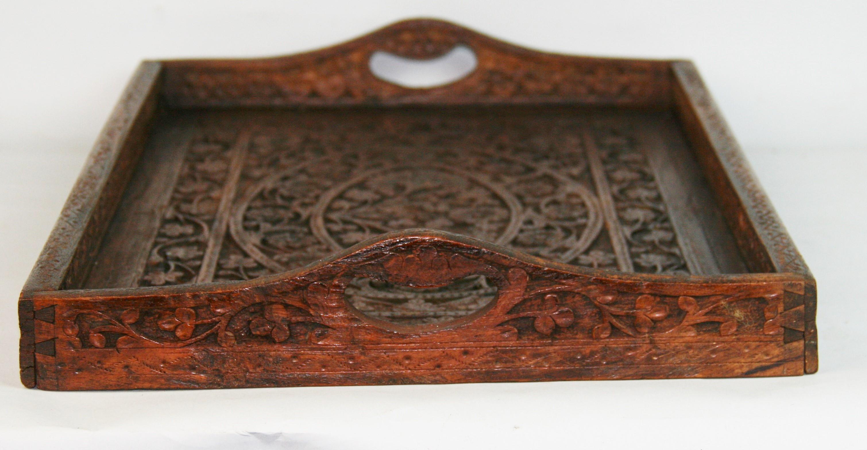 Indian Carved Wood Serving Tray 1960's 1