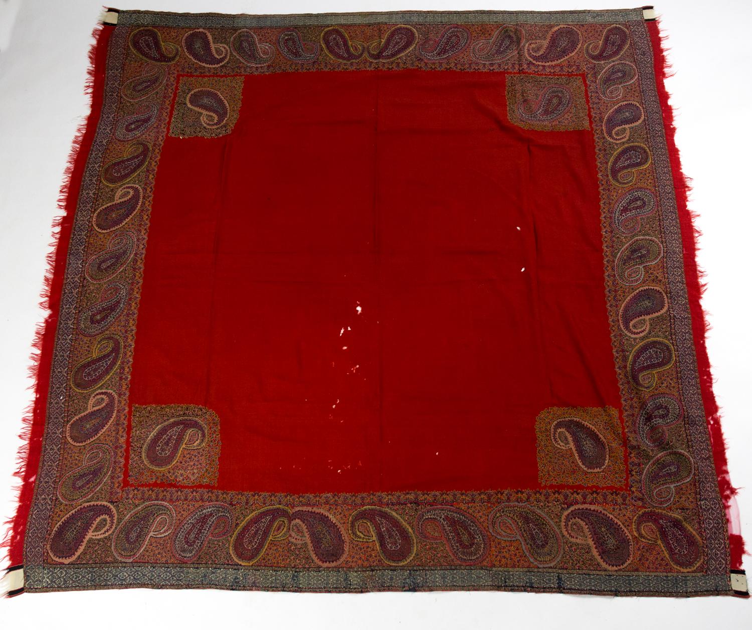 Indian Cashmere Kani Squared Shawl Circa 1840 In Good Condition For Sale In Toulon, FR