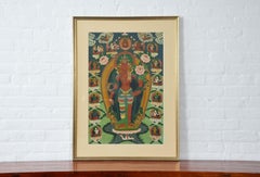 Indian Ceremonial Hindu Deity Hand-Painted on Canvas in Gilded Frame
