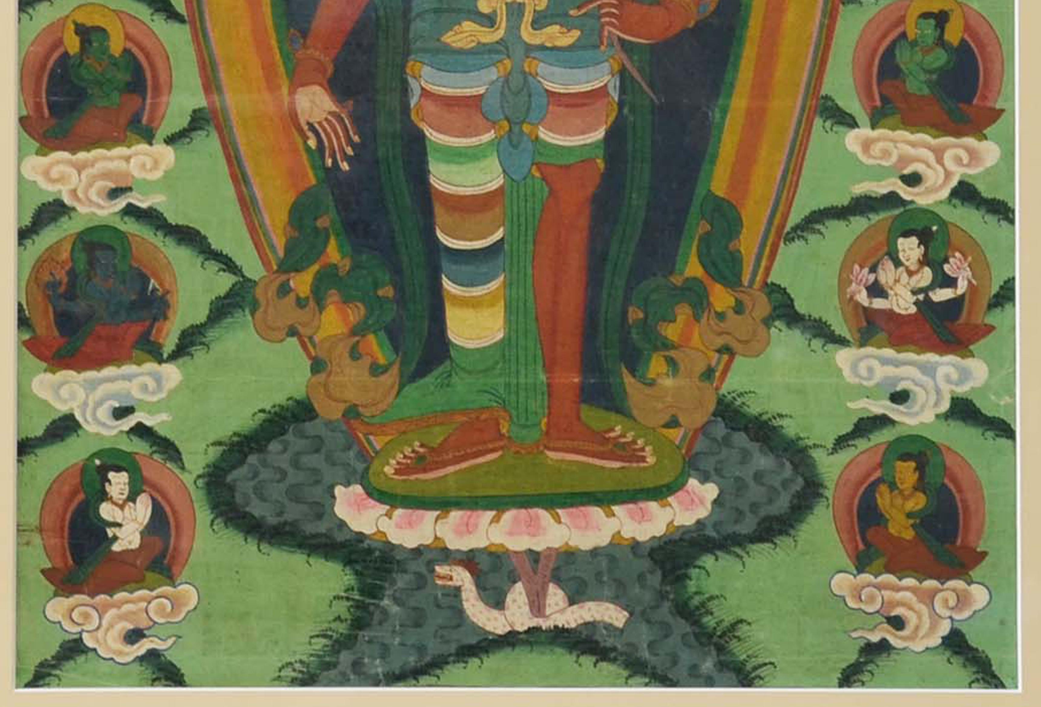 Indian Ceremonial Hindu Deity Hand-Painted on Canvas in Gilded Frame For Sale 1