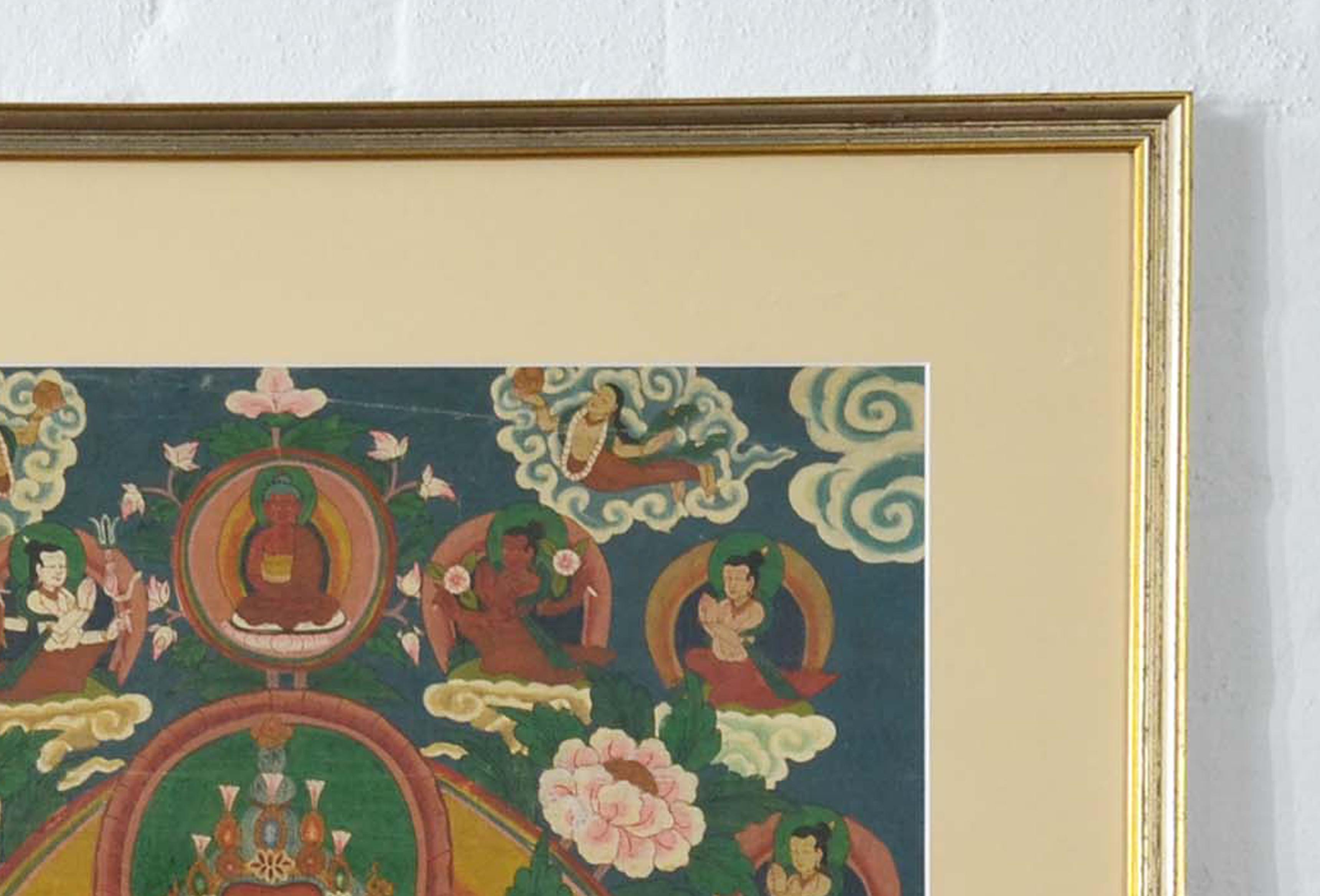 Verre Déité hindoue cérémonielle indienne peinte à la main sur toile dans un cadre doré en vente
