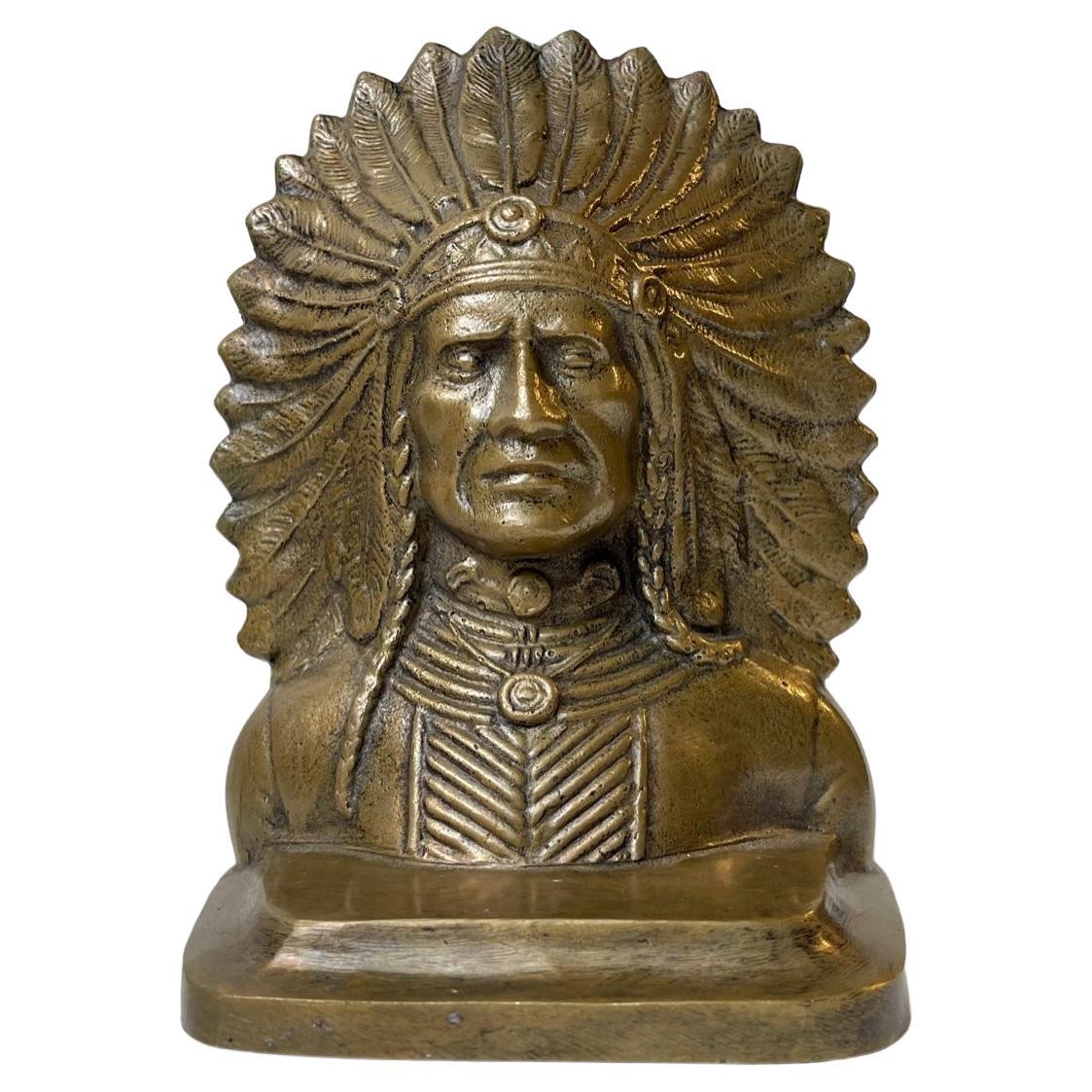 Indian Chief Desk Sculpture or Bookend in Bronze For Sale