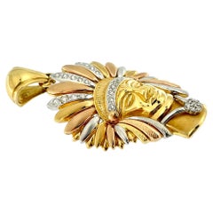 Indianerhäuptling Kopf 18kt Gold-Trio mit Diamanten