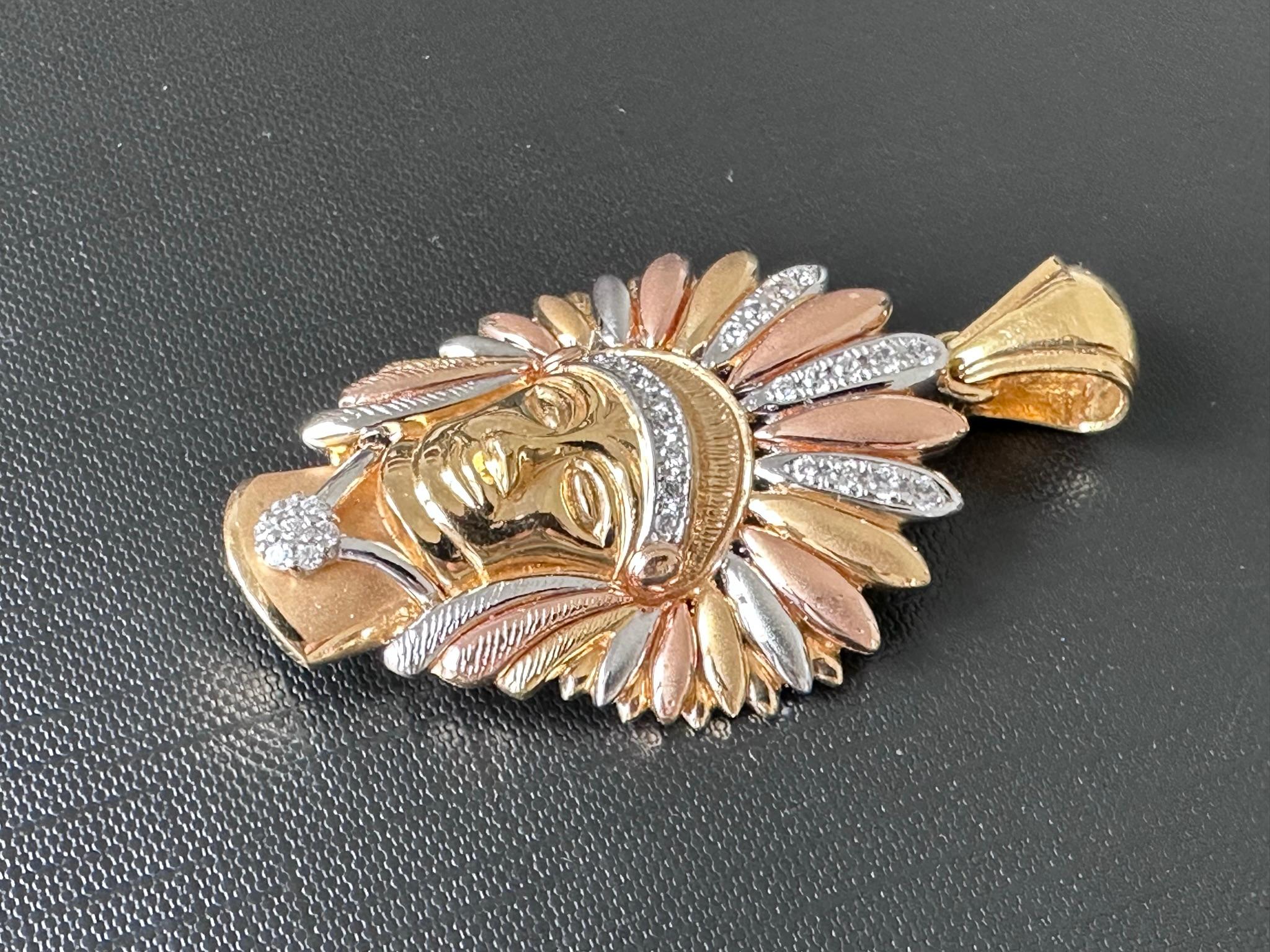 Women's or Men's Indian Chief Head 18kt Gold-Trio with Diamonds For Sale