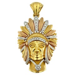 Indian Chief Head 18kt Gold-Trio with Diamonds