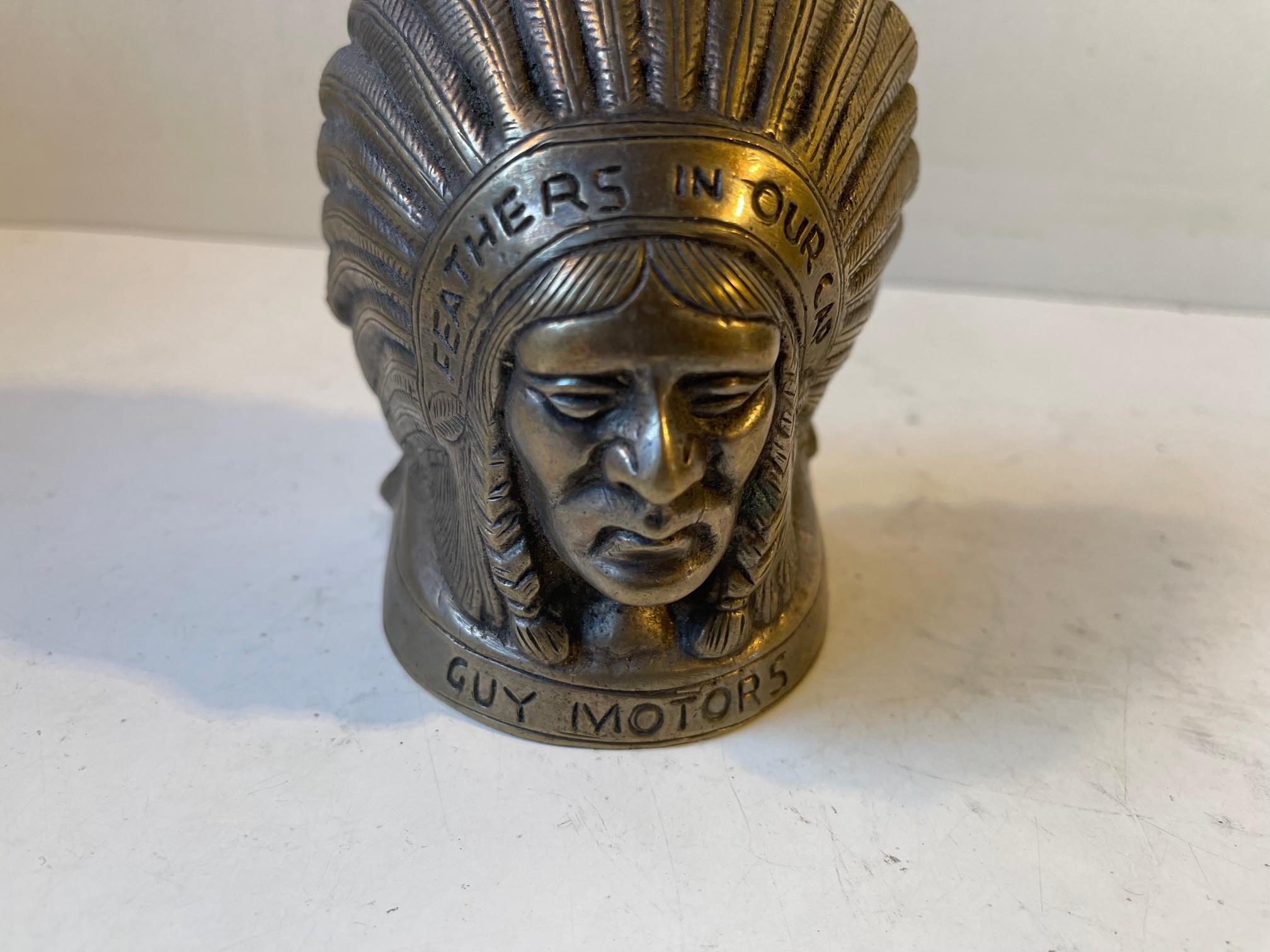 English Indian Chief Hood Ornament by Guy Motors, England, 1920s