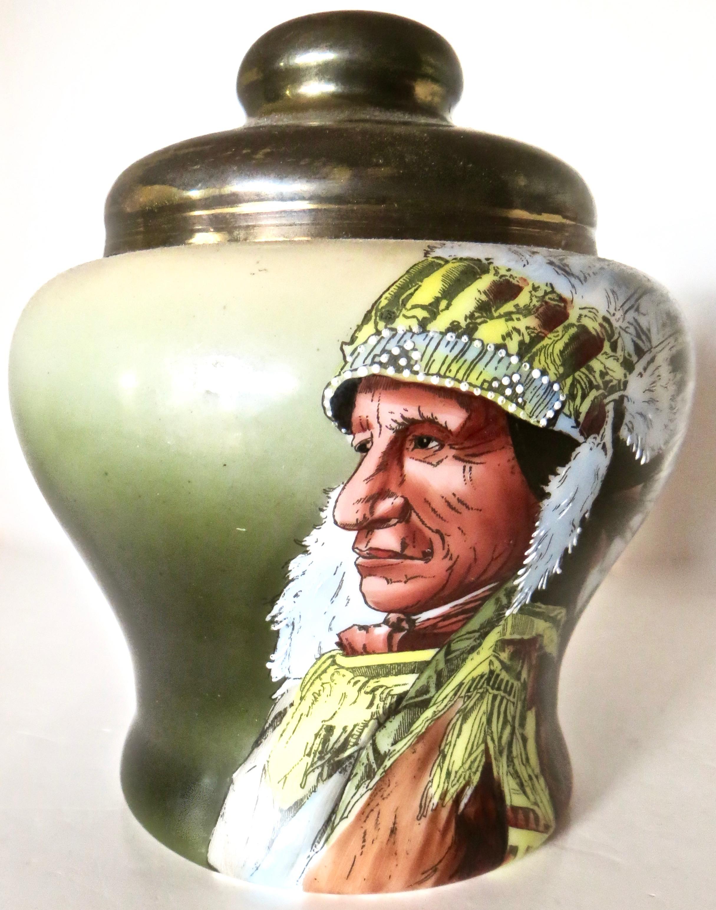 Indian Chief Motif Porcelain Humidor, American, circa 1900 In Good Condition For Sale In Incline Village, NV