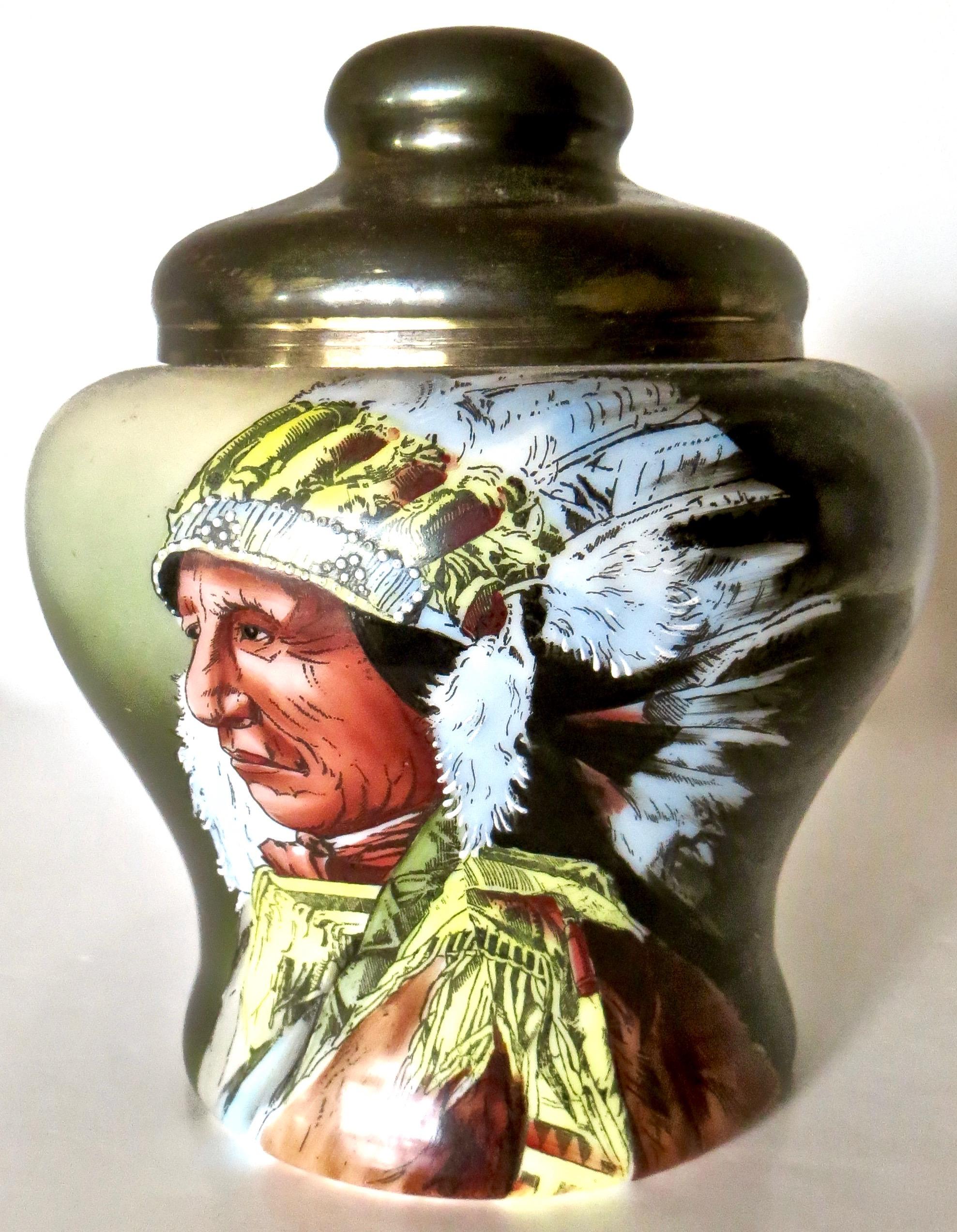 Indian Chief Motif Porcelain Humidor, American, circa 1900 For Sale 1
