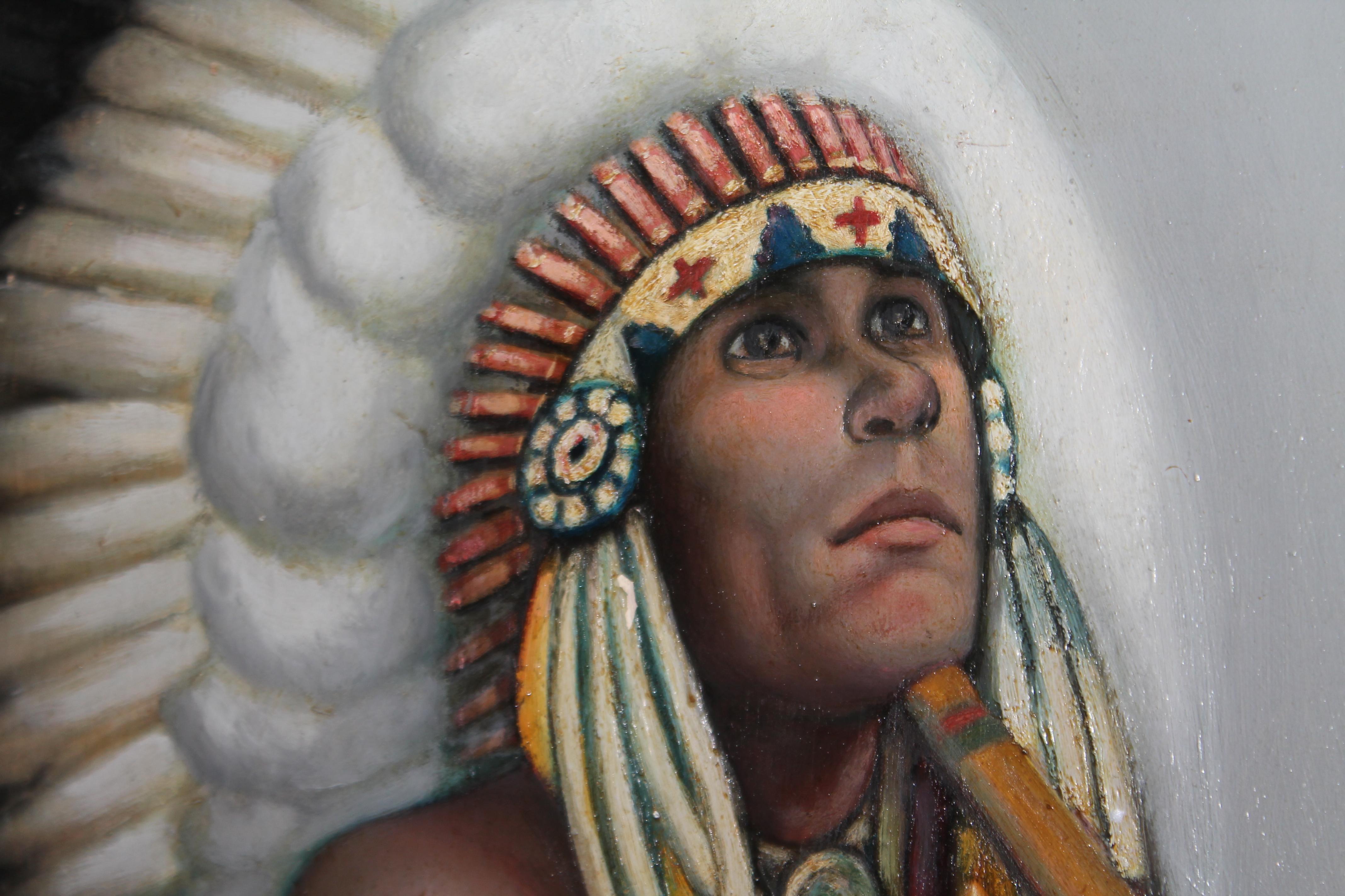 Indisches Chief-Gemälde, signiert und datiert 1936 (amerikanisch) im Angebot