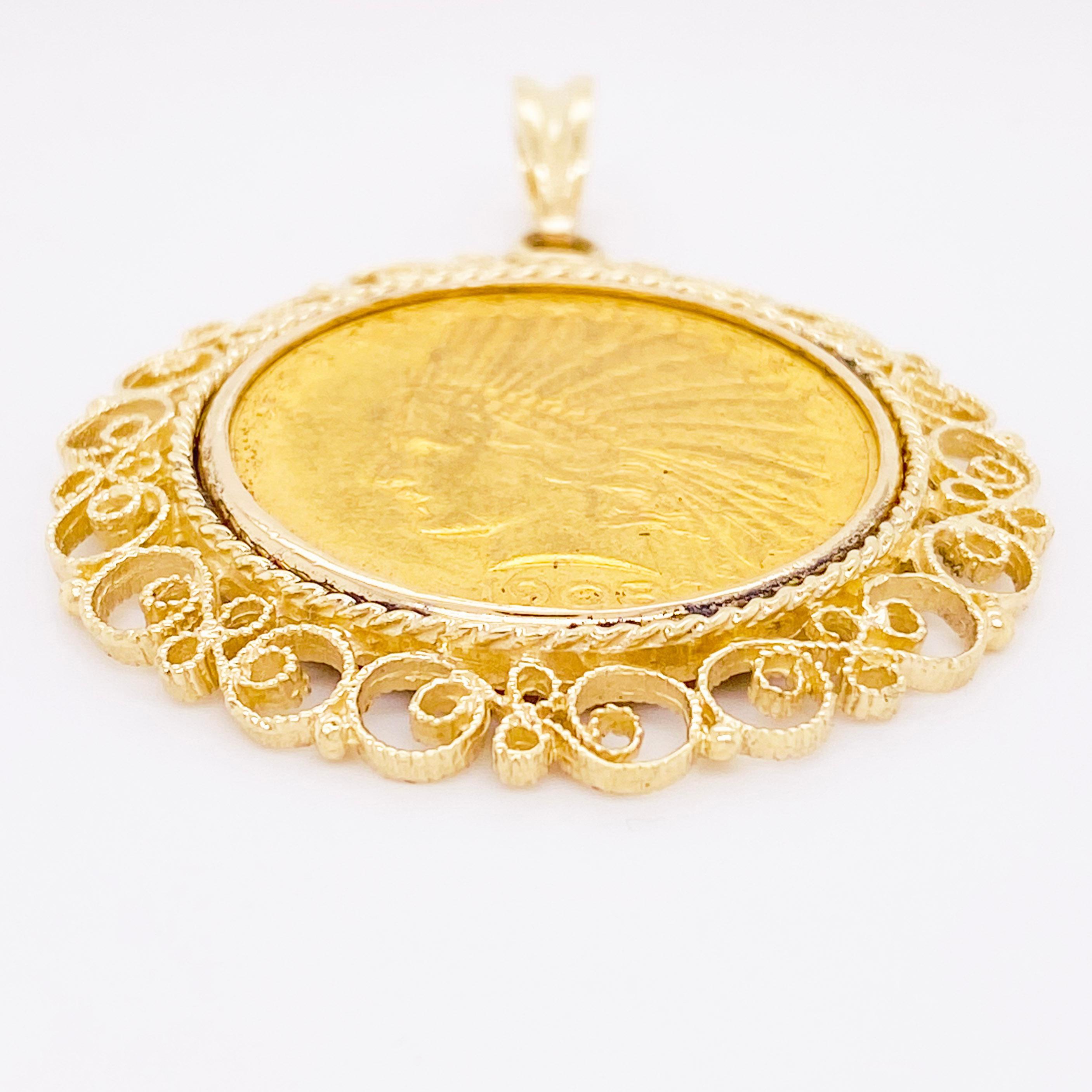 Indischer Münzanhänger, 1908 Indianerkopf, 14 Karat Gelbgold Indigene Kunst (Nord-/Südamerika), Zehn (Zeitgenössisch)