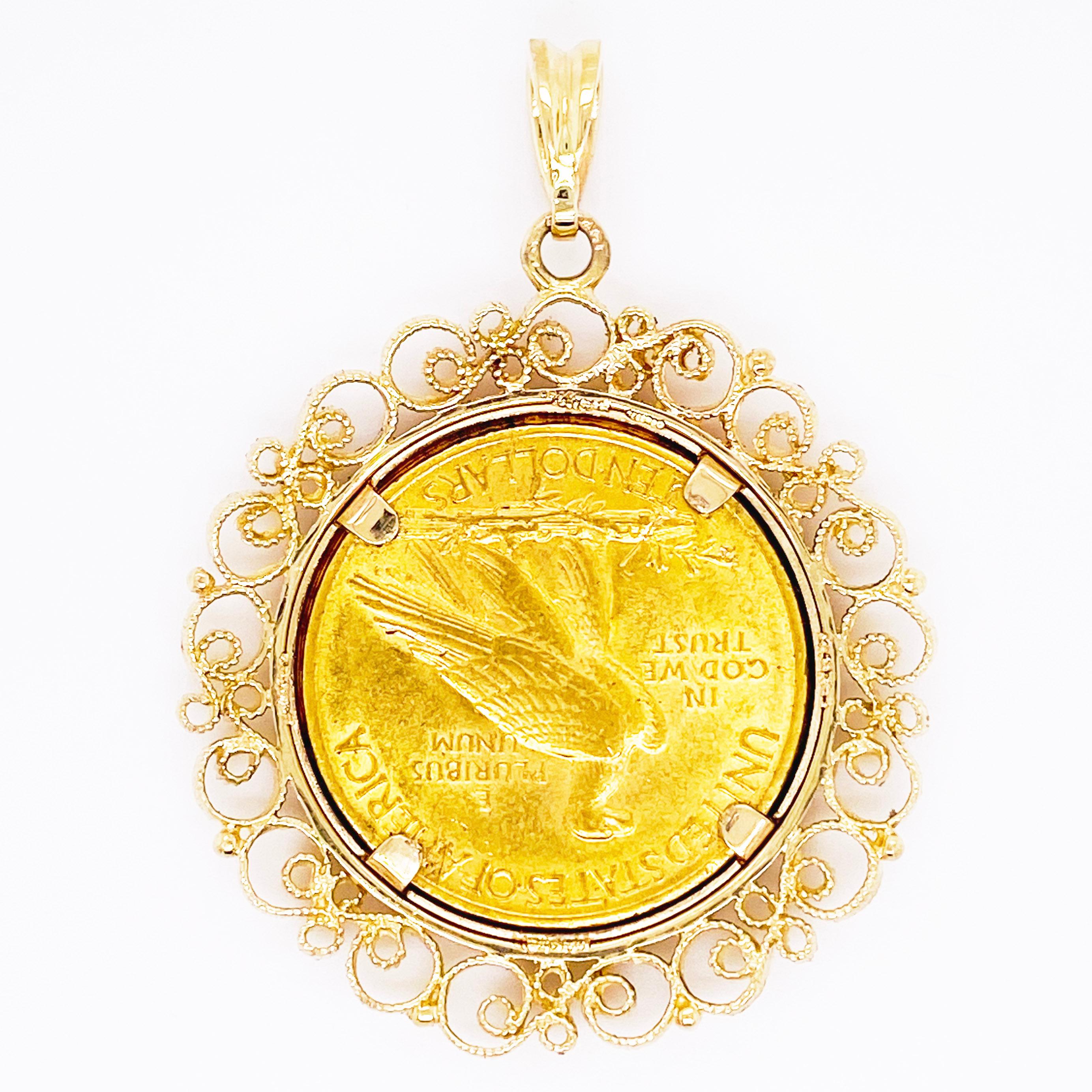Indischer Münzanhänger, 1908 Indianerkopf, 14 Karat Gelbgold Indigene Kunst (Nord-/Südamerika), Zehn für Damen oder Herren