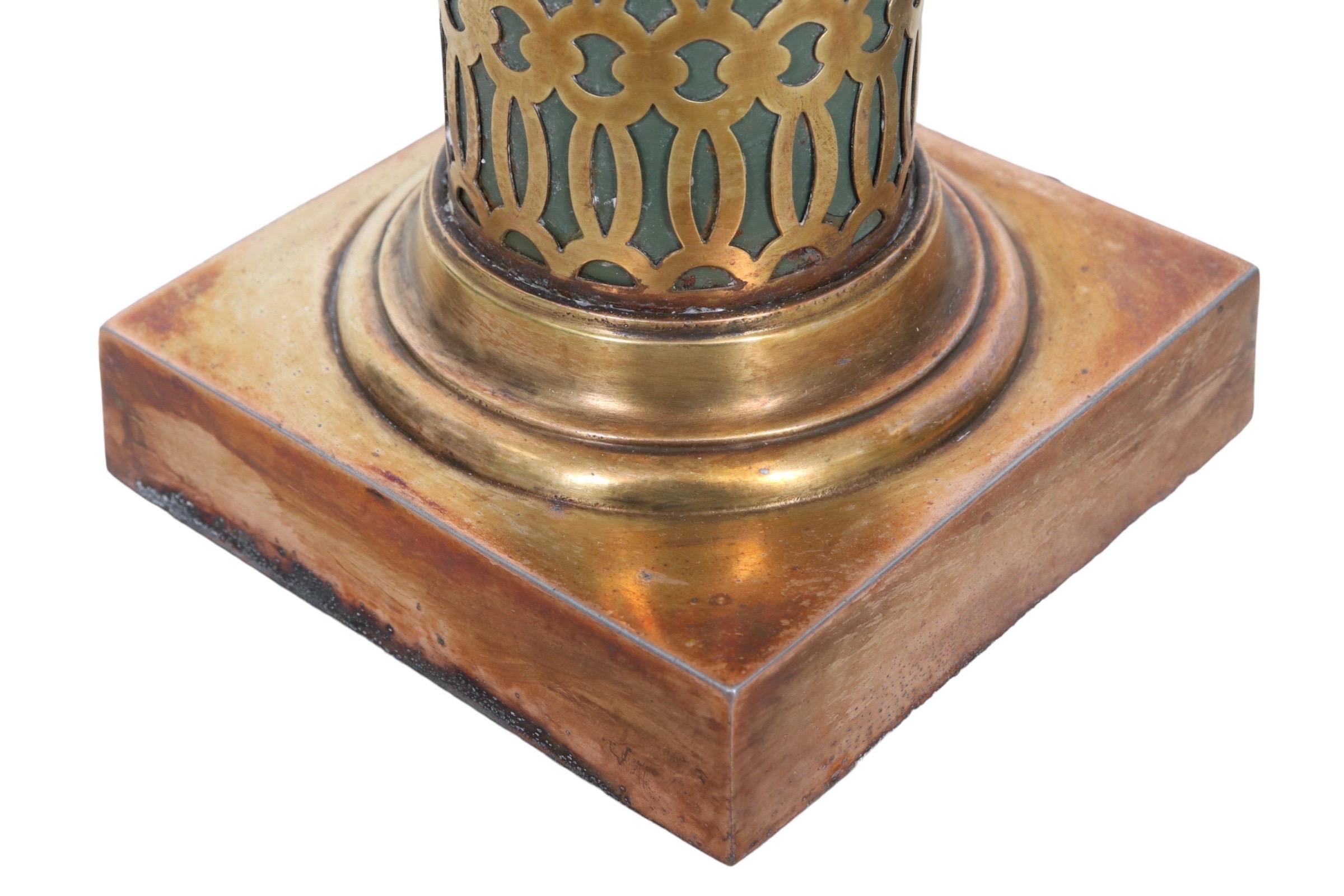 Brass Indian Copper & Teal Table Lamp For Sale