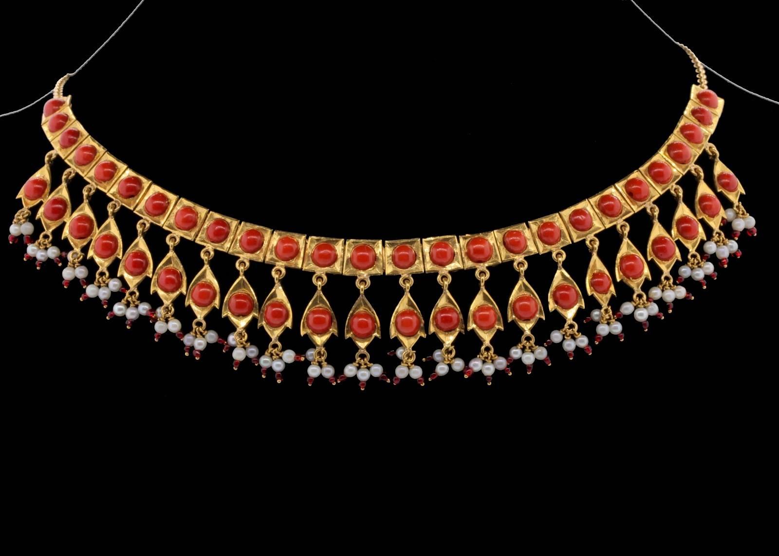 pearl and coral necklace designs in gold