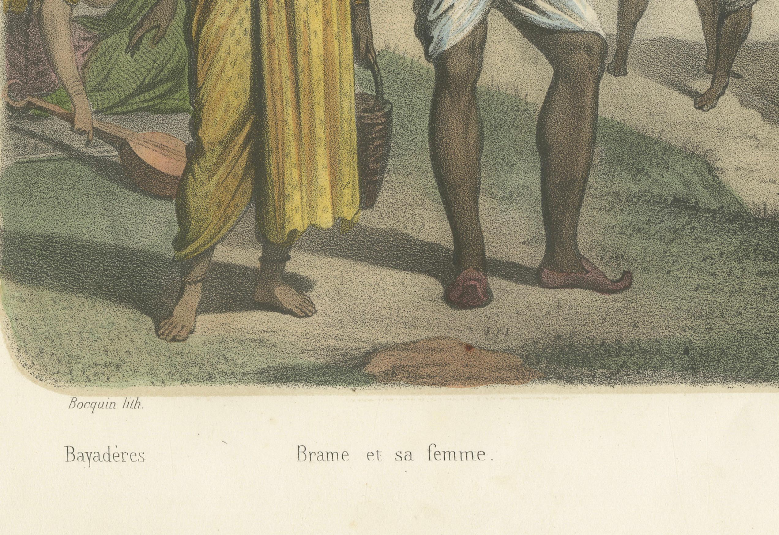 Papier Costumes indiens - Couple de Bramin, Bayadères et Nabob dans un palanquin, c.I.C. en vente