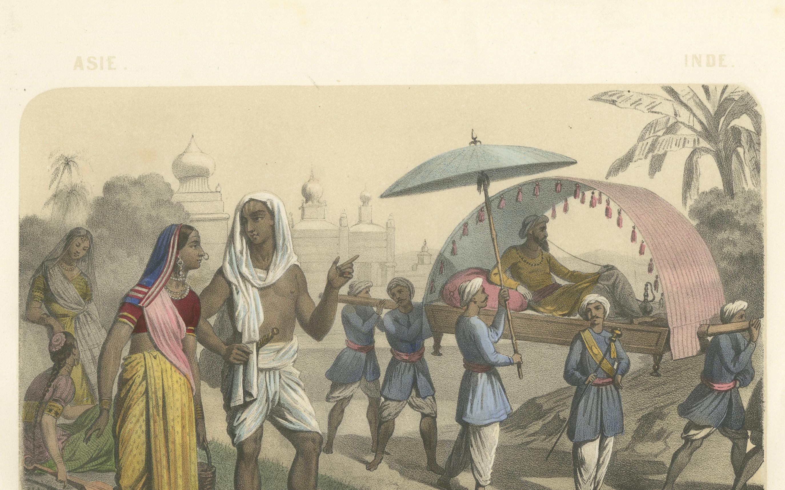 Costumes indiens - Couple de Bramin, Bayadères et Nabob dans un palanquin, c.I.C. en vente 2
