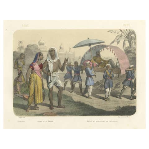 Indian Costumes – Bramin Couple, Bayadères and Nabob in Palanquin, c.1845