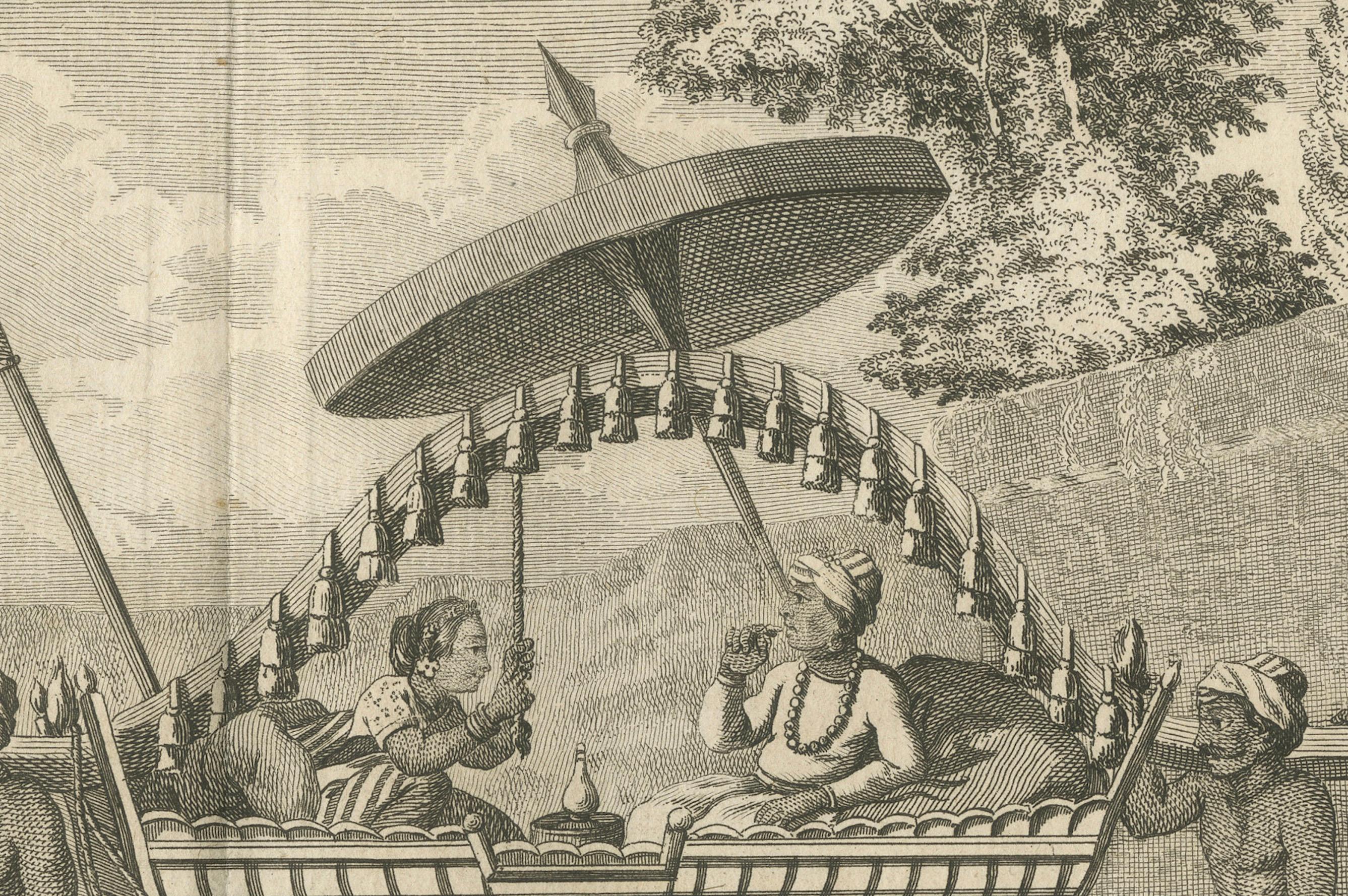 Indisches Paar in zeremonieller Sänfte - Sonnerat-Stich, Paris 1806

Dieser detailreiche Stich mit dem Titel *Les deux époux dans un palanquin, faisant en grande pompe une promenade* (Die beiden Eheleute in einer Sänfte, die einen großen feierlichen