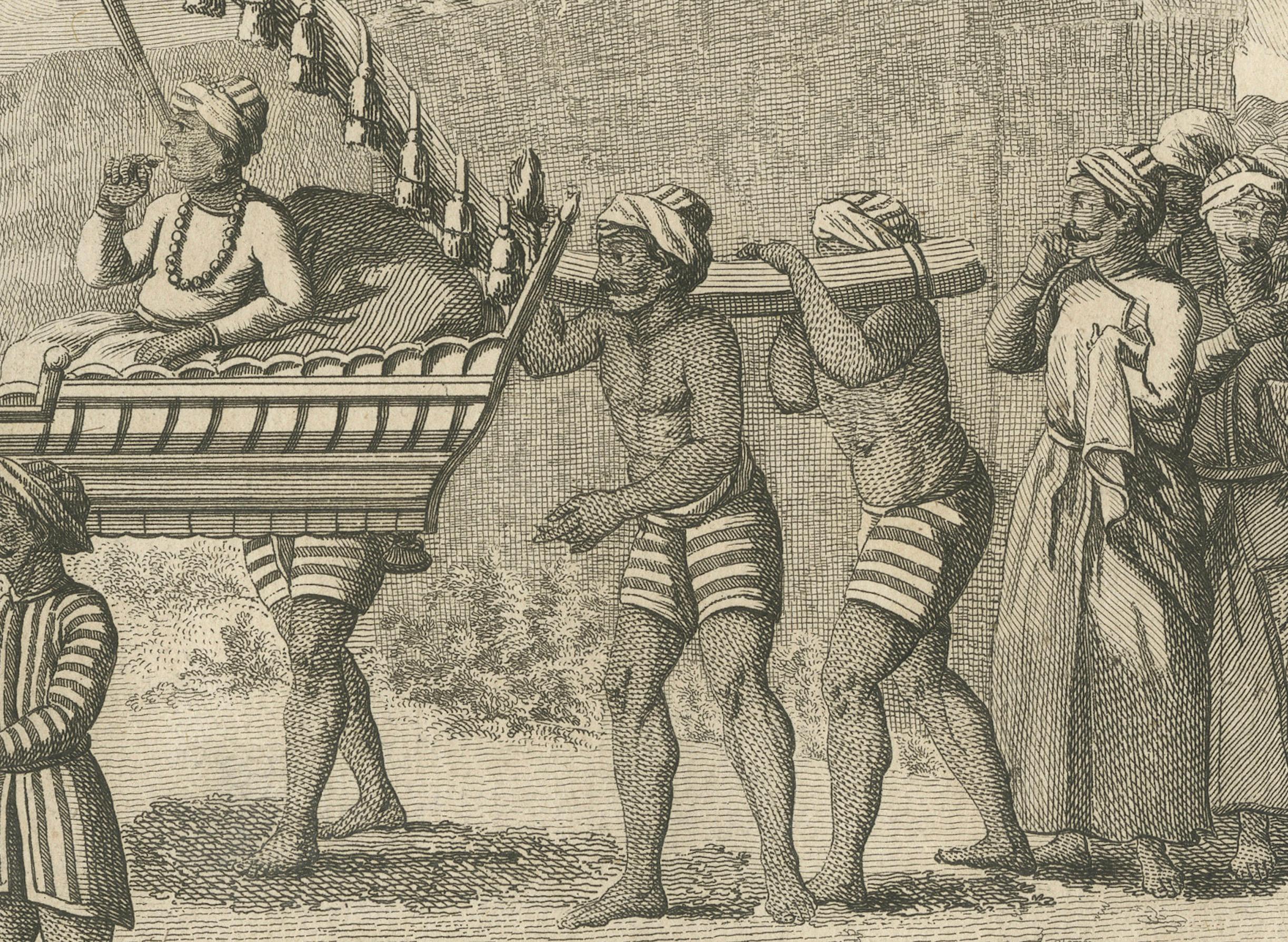 Indisches Paar in zeremonieller Sänfte - Sonnerat-Stich, Paris 1806 (Graviert) im Angebot