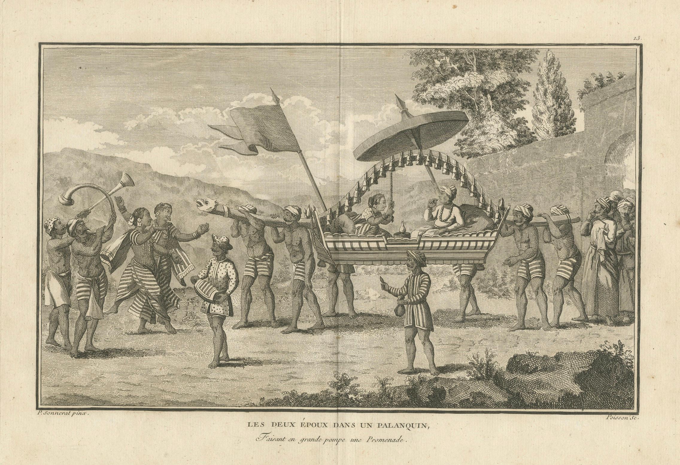 Indisches Paar in zeremonieller Sänfte - Sonnerat-Stich, Paris 1806 im Angebot 1