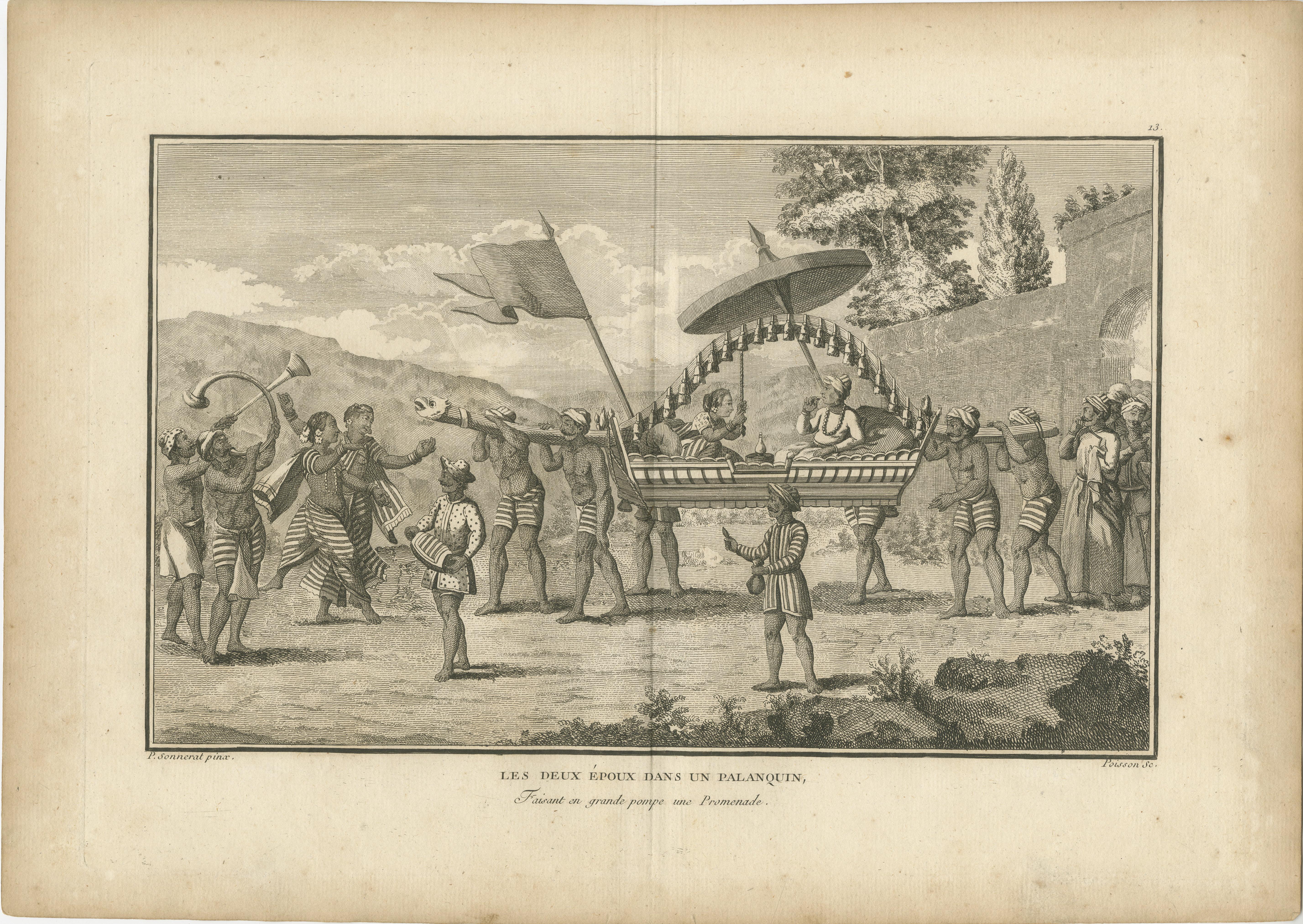 Indisches Paar in zeremonieller Sänfte - Sonnerat-Stich, Paris 1806 im Angebot 2
