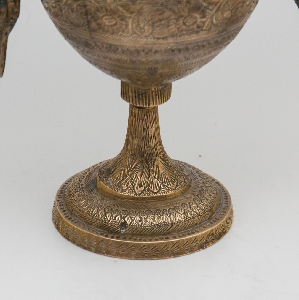 19th Century Indian Covered Brass Urn with Deity and Serpent Handles