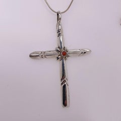 Indian Cross Necklace Handmade w Genuine Red Coral, Zuni Indian Cross Pendant