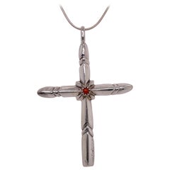 Indische Kreuz-Halskette handgefertigt mit echter roter Koralle, Zuni Indian Cross Anhänger
