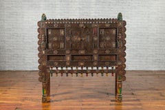 Indian Damachiya Gujarati Shesham Wood Two-Door Cabinet with Polychrome Accents