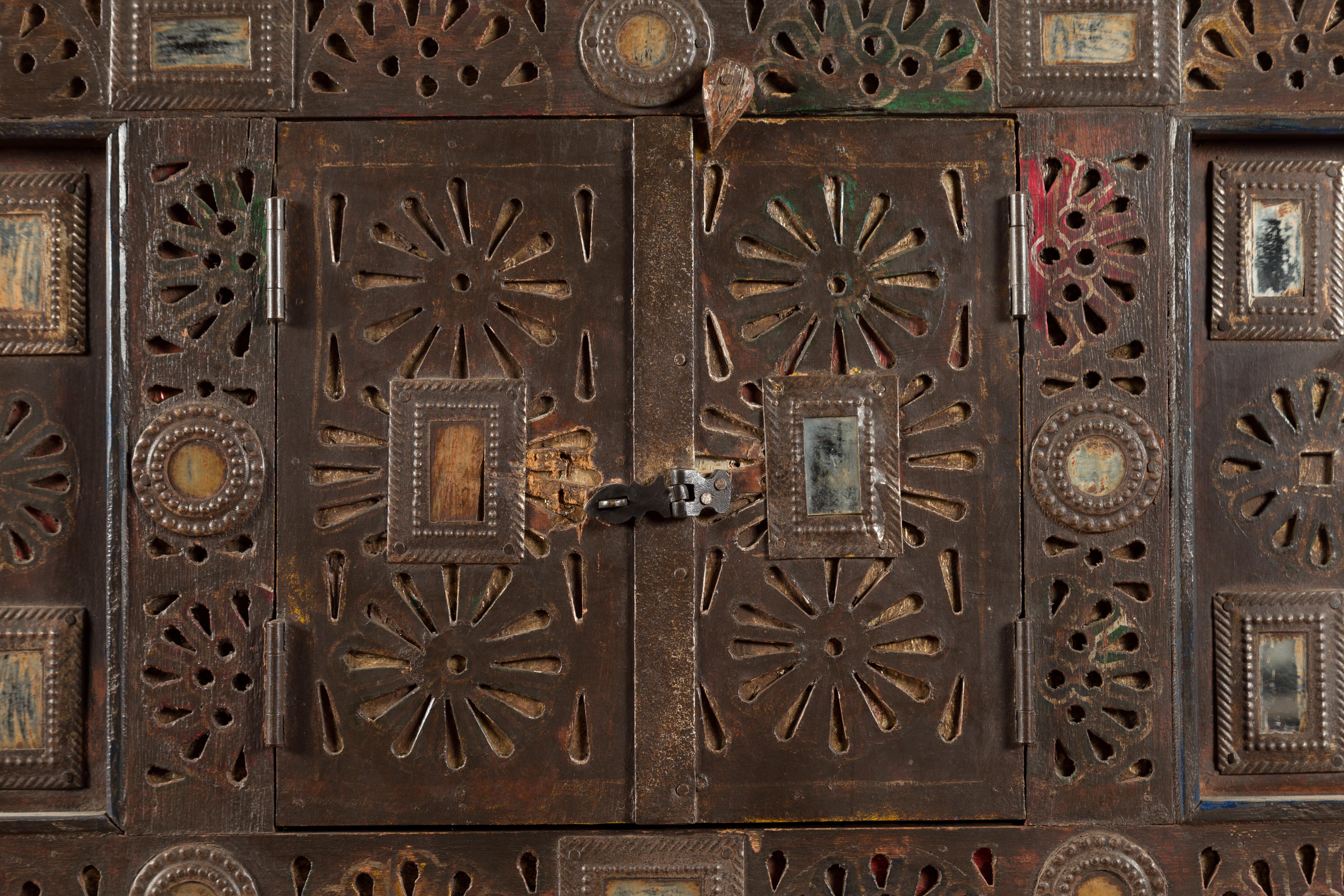 20th Century Indian Damachiya Gujarati Shesham Wood Two-Door Cabinet with Polychrome Accents