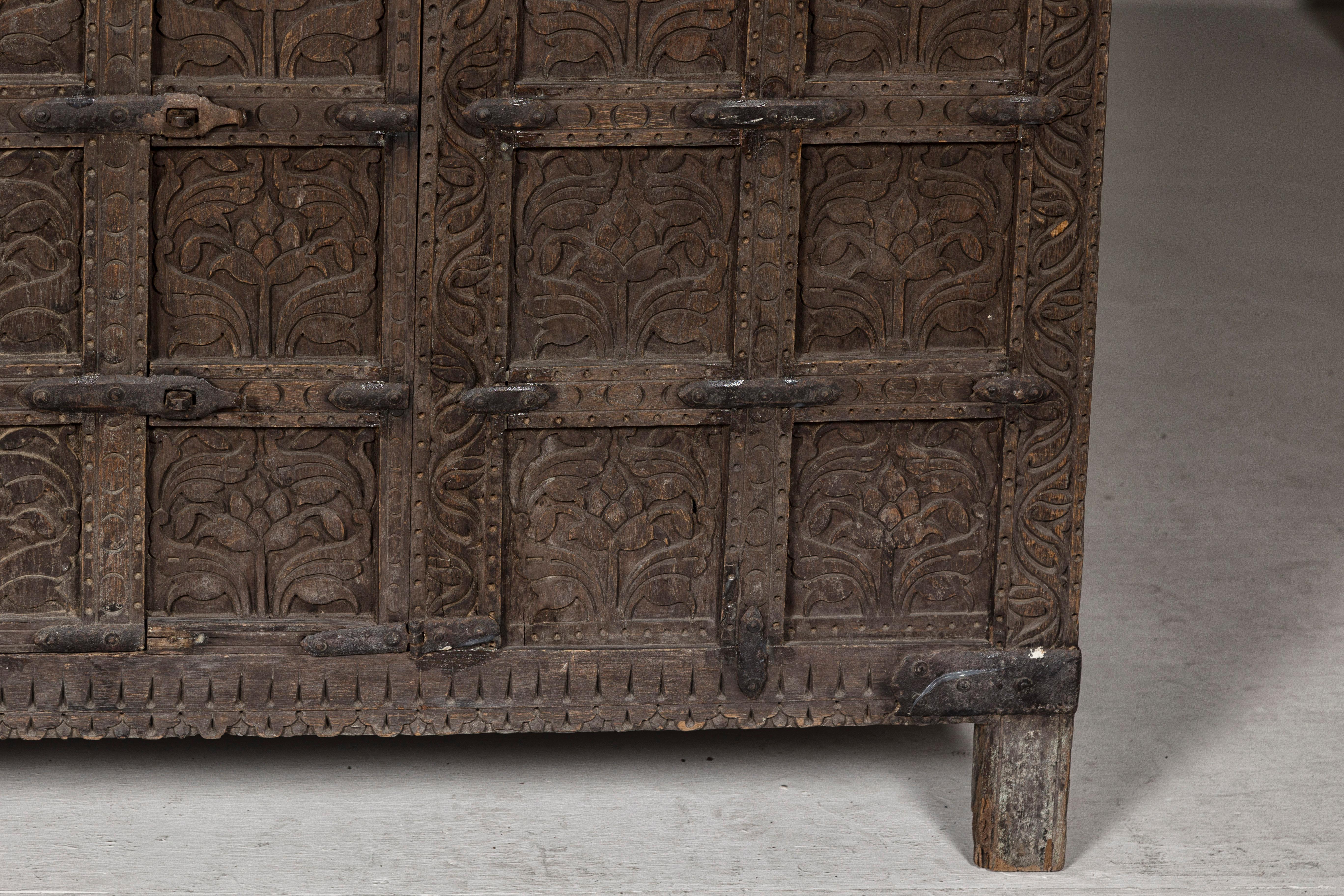 Indian Damachiya Wedding Cabinet on Legs with Floral Motifs and Horse Heads For Sale 2
