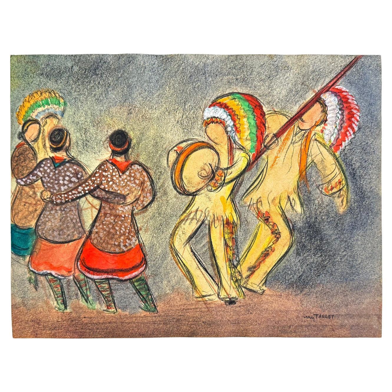 "Indian Dance", Drawing Depicting Native Americans by Jean Target, France
